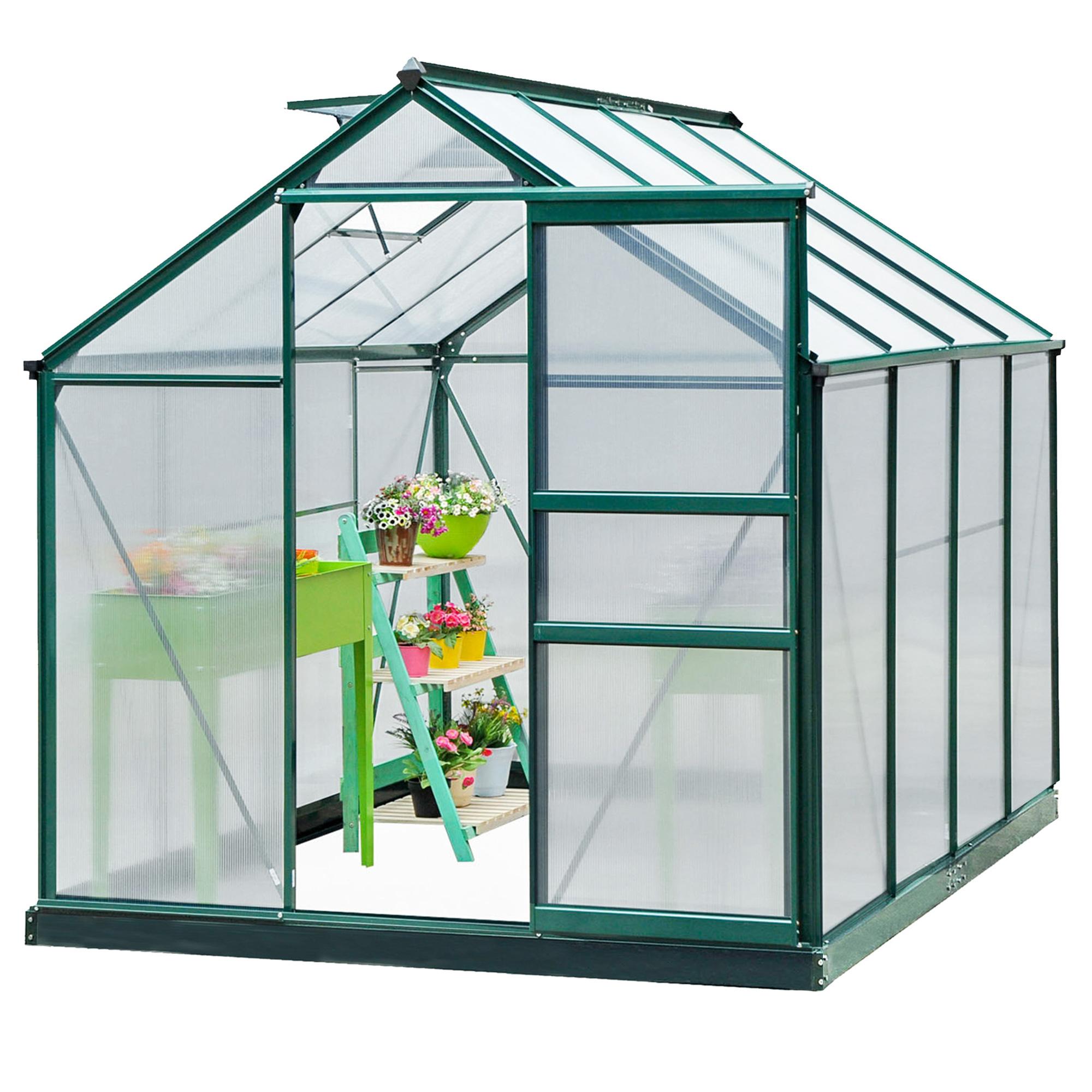 Green Twin Wall Greenhouse with Rooftop Vent, 6 x 8 ft