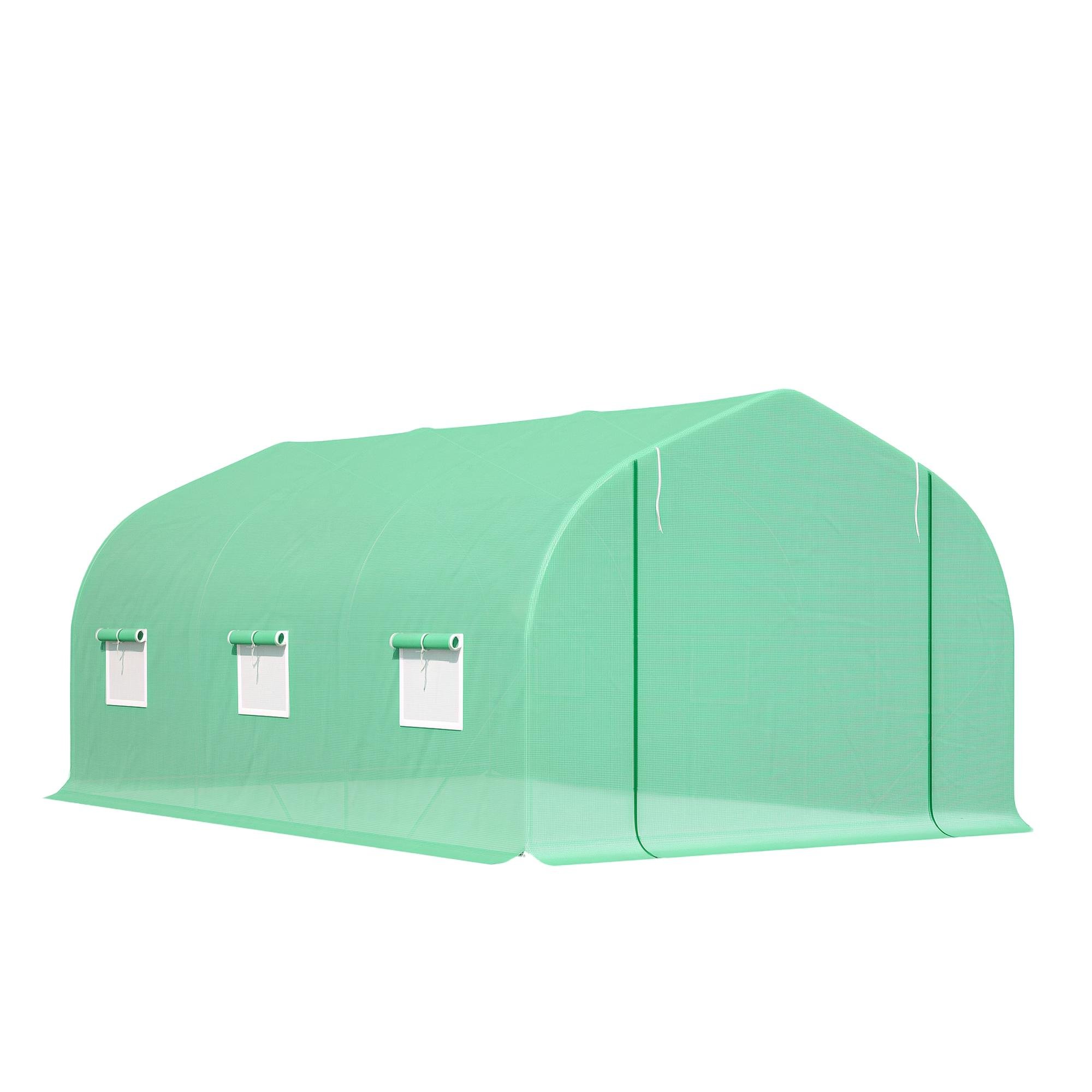 15 ft green PE greenhouse with roll-up door