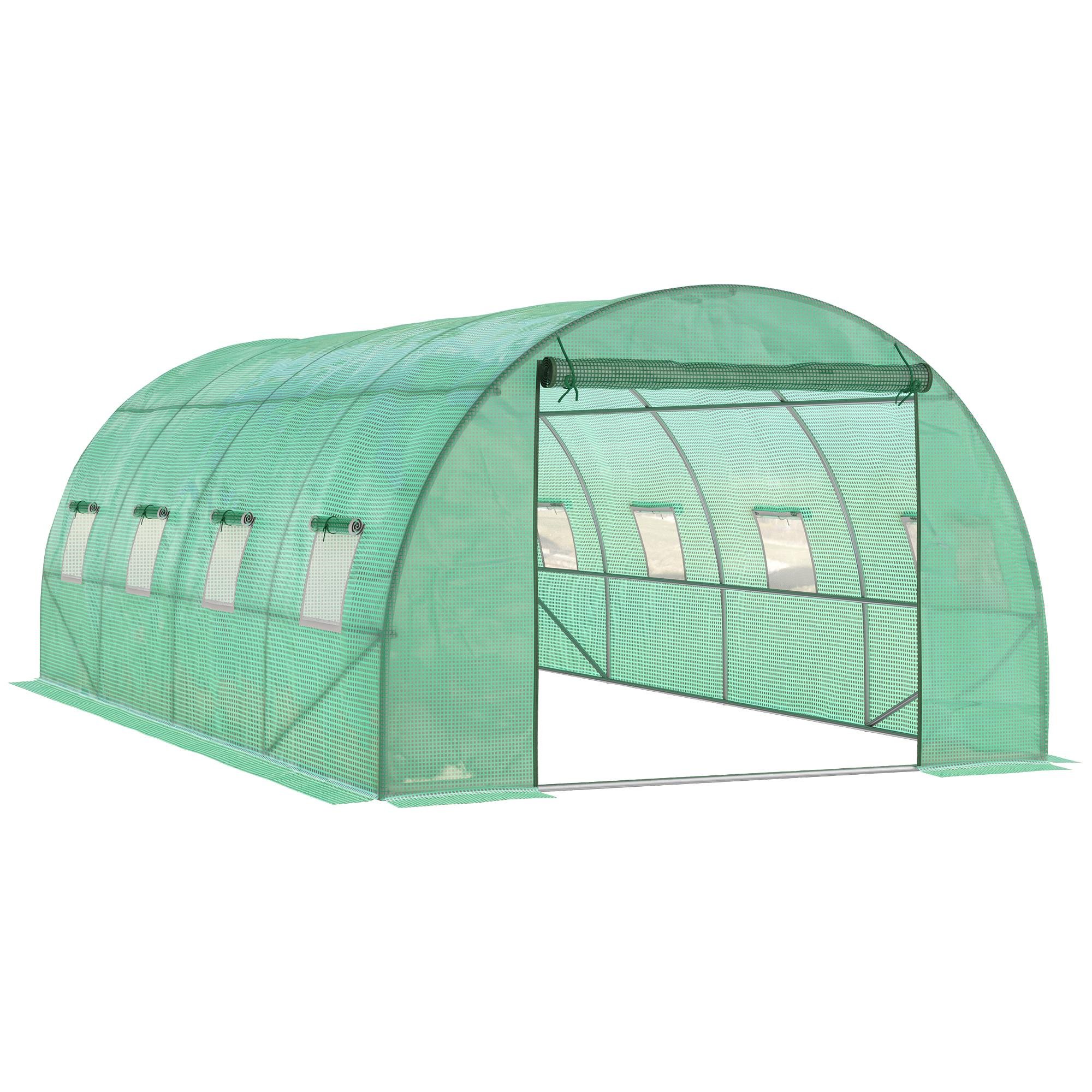 Green PE Tunnel Greenhouse with Walk-In Design, 19 x 10 ft