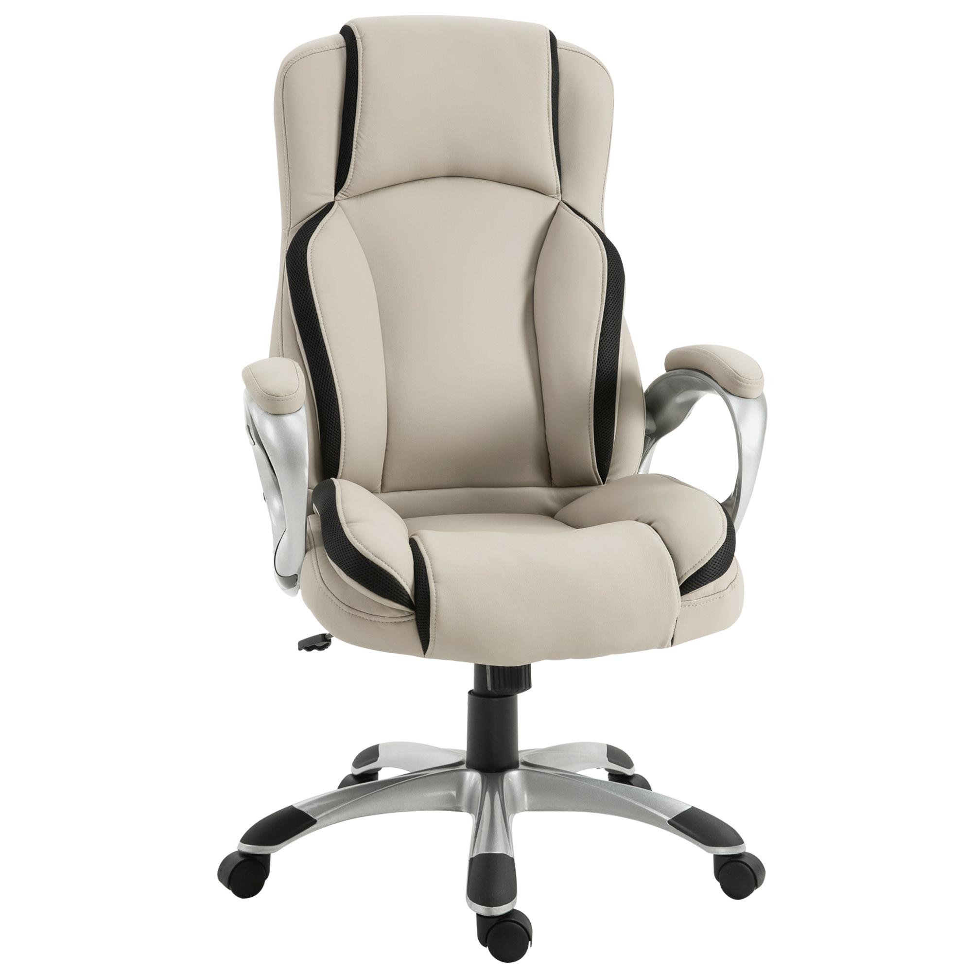 Greige Faux Leather Executive Chair with Adjustable Height