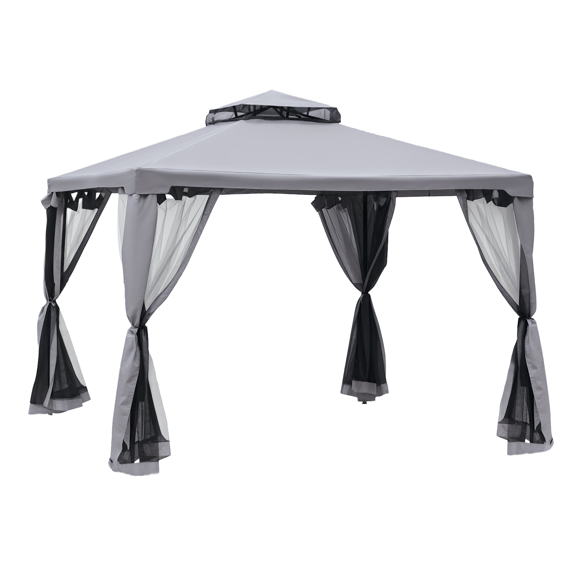 Grey Screened 10x10 Gazebo with Two-Tier Roof