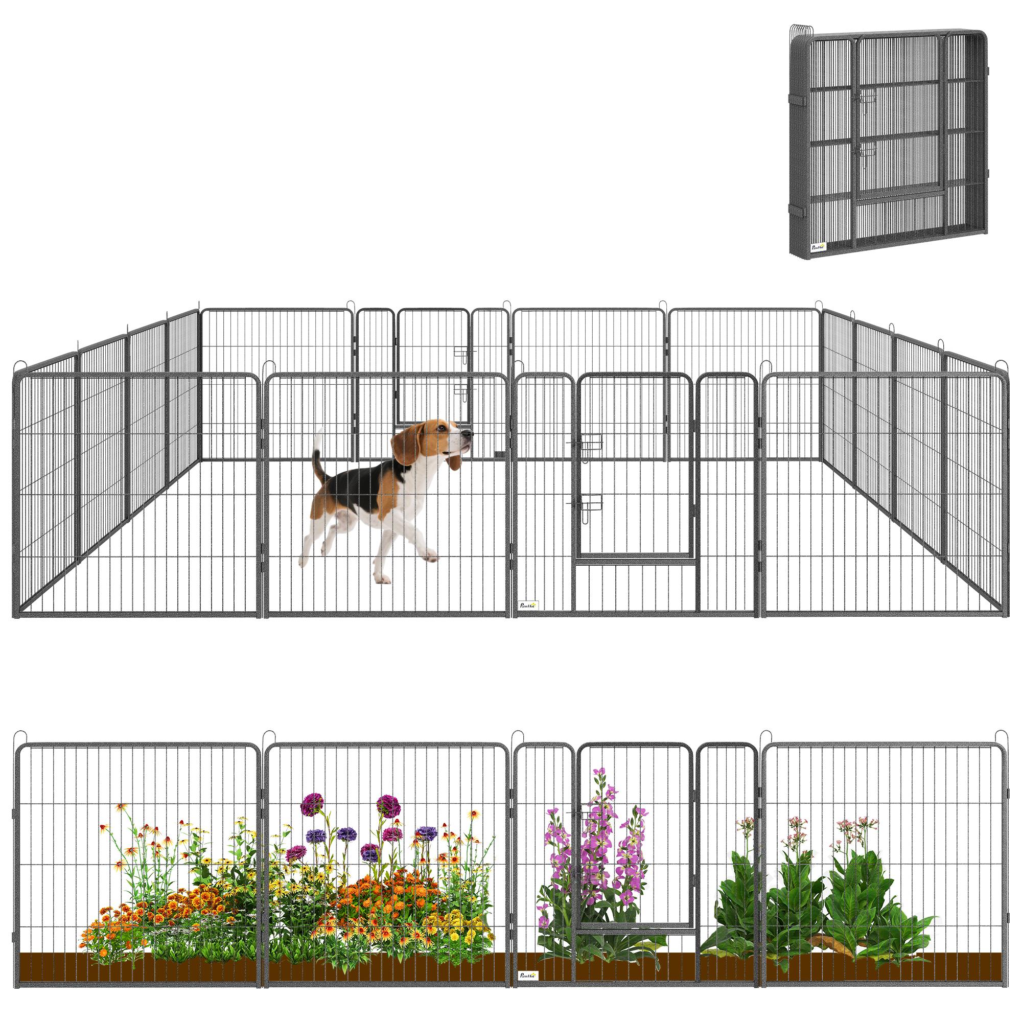 Grey Alloy Dog Enclosure, 16-Panel Indoor Outdoor Pen