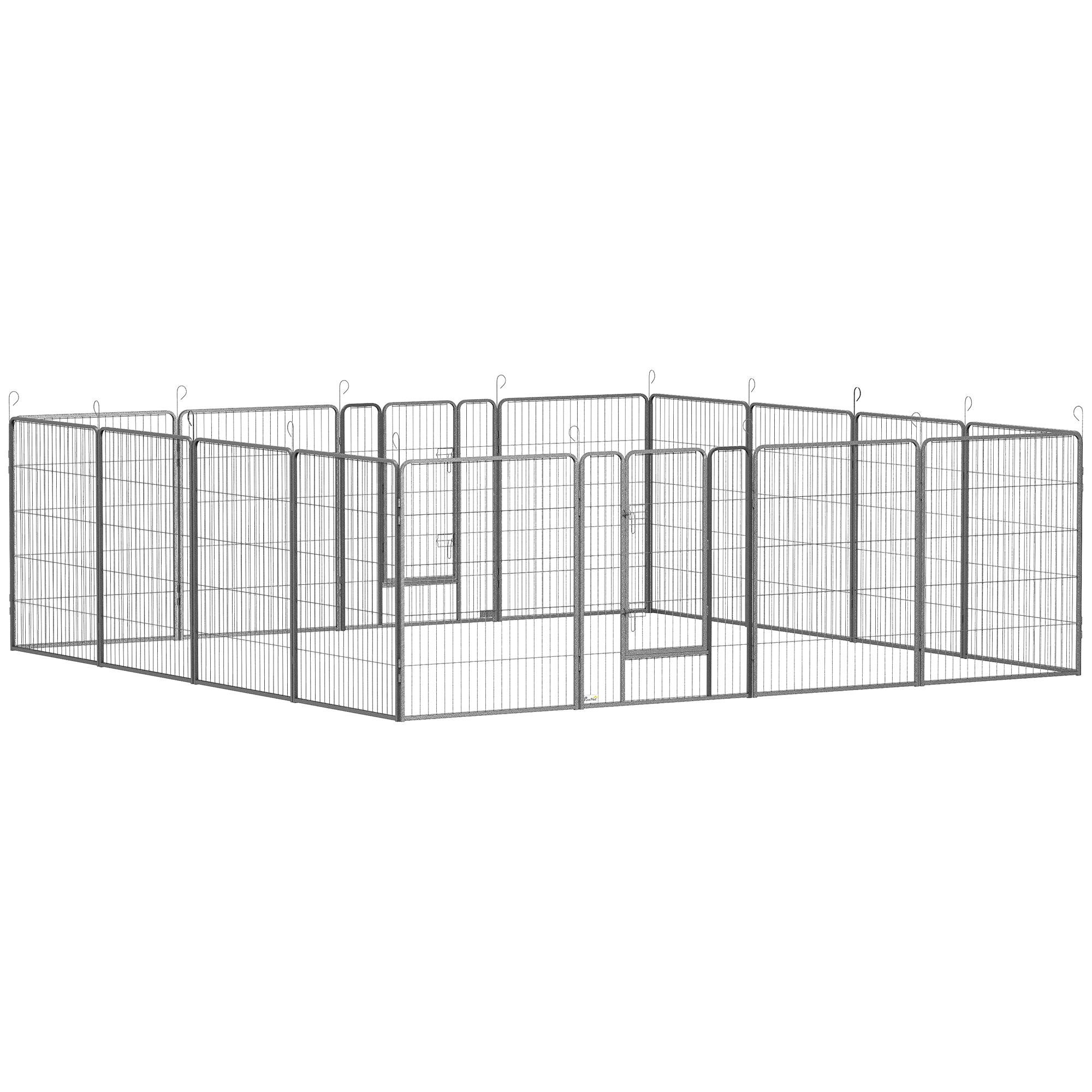 16 Panel Grey Alloy Playpen with Stakes, 39.4-Inch Height