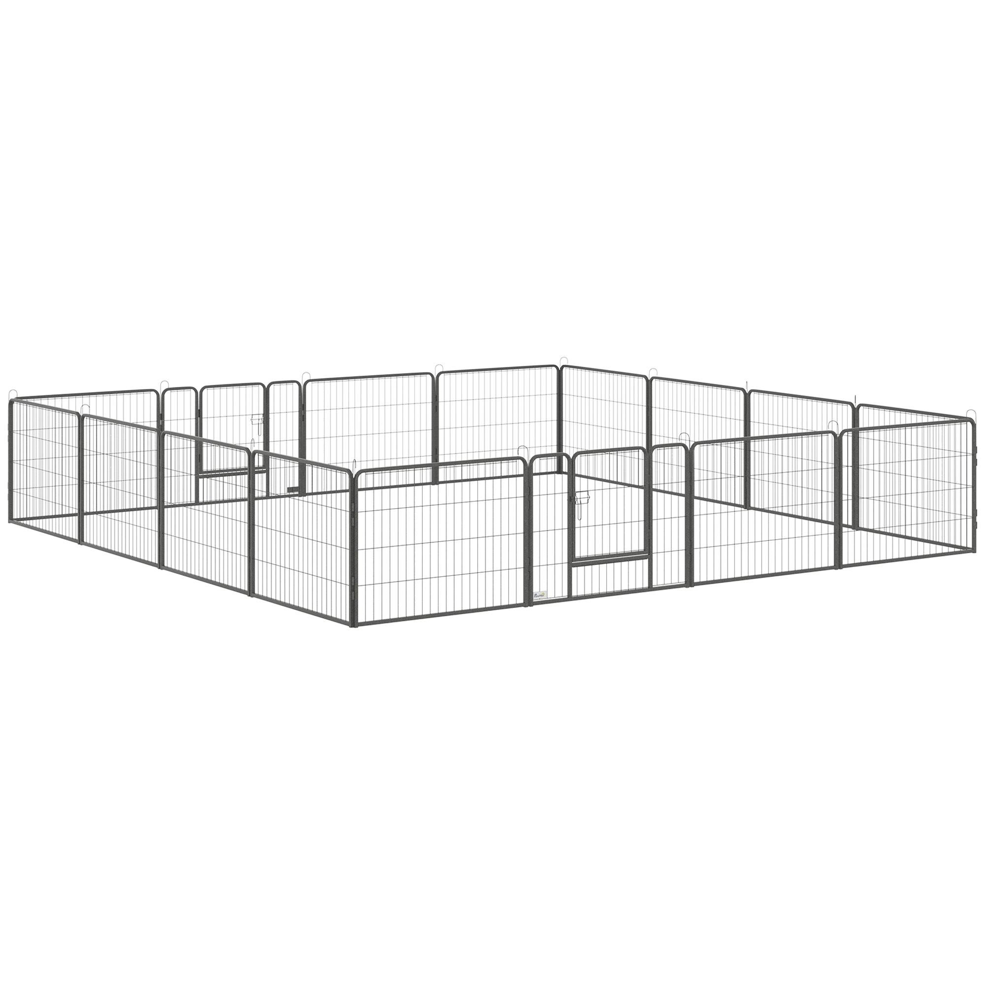 Grey Steel Dog Exercise Pen, 16 Panels for Indoor or Outdoor Use