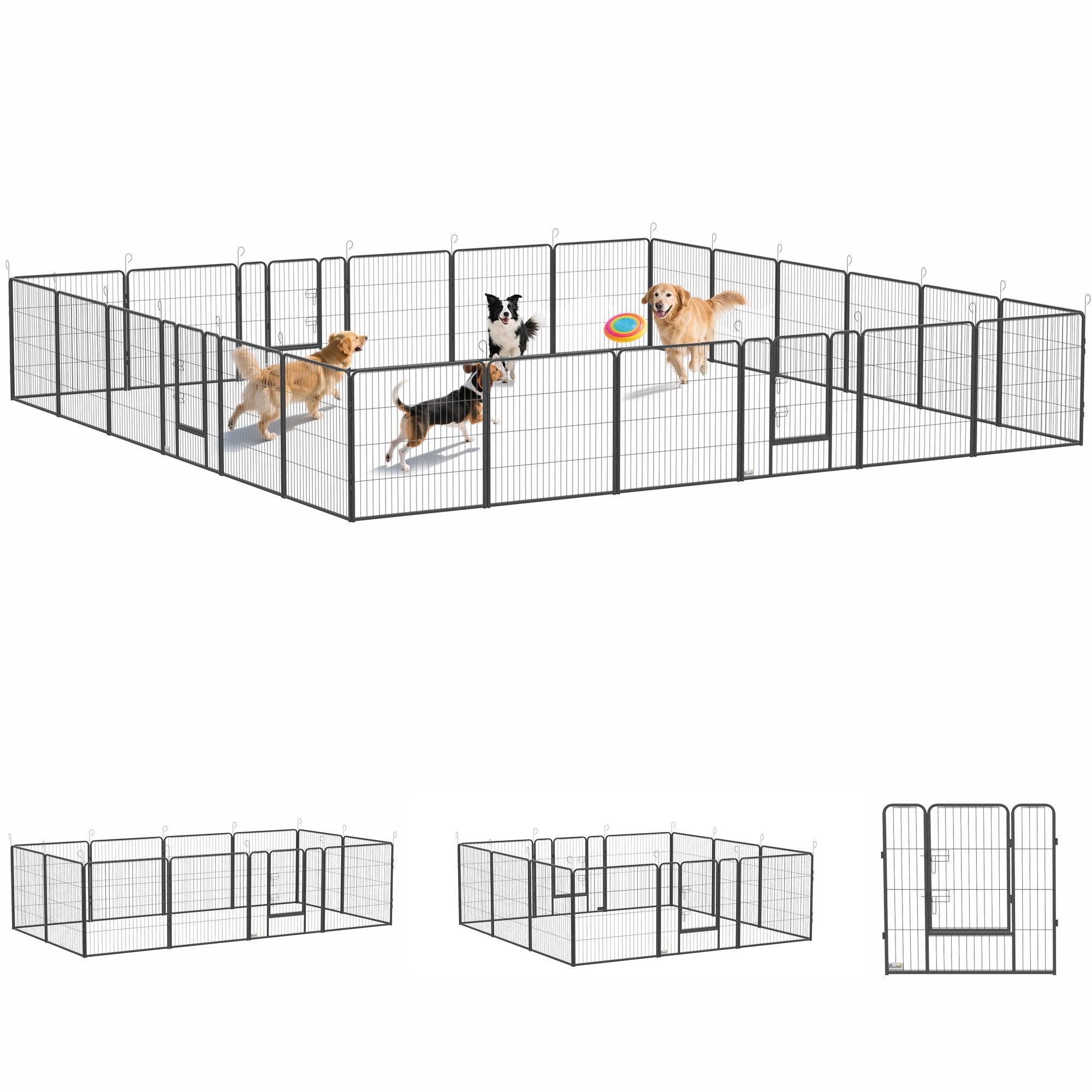 Grey 24 Panel Dog Playpen, Custom Shapes, 31.5-Inch