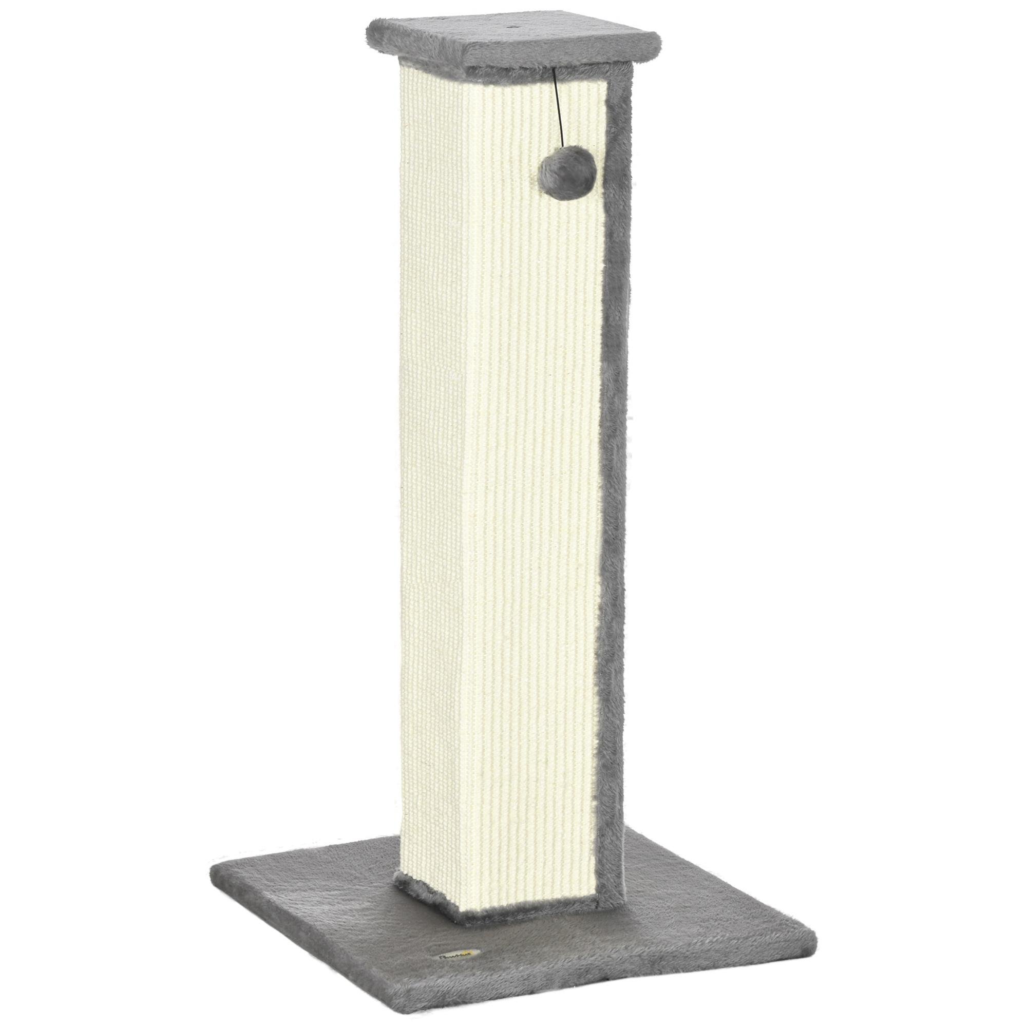 31.9-Inch Grey Sisal Cat Post with Hanging Ball for Indoor Cats