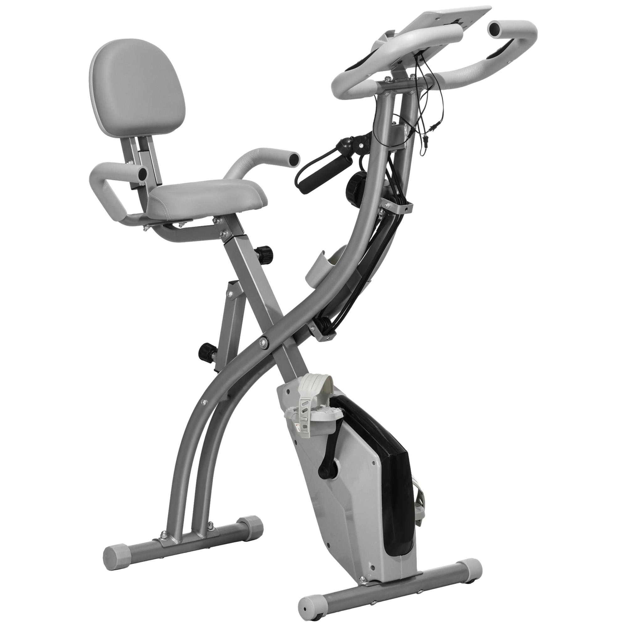 Grey Folding Exercise Bike with 8-Level Magnetic Resistance