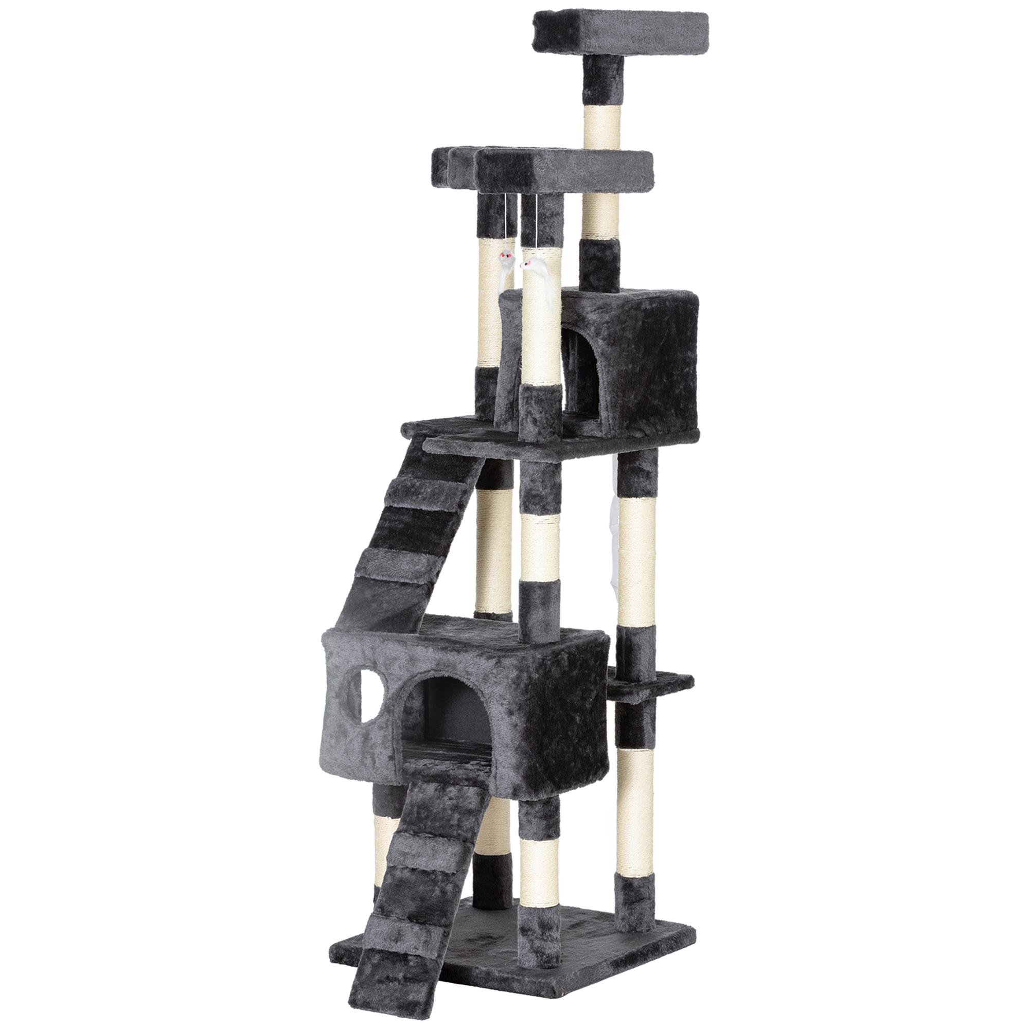 68 Inch Grey Cat Tree with 3 Perches and 2 Condos