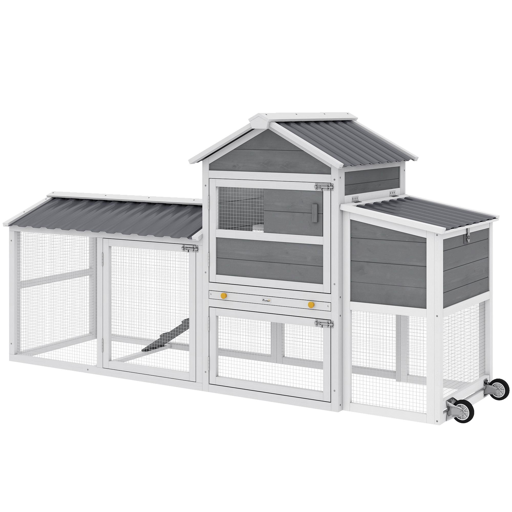 79.5 Inch Mobile Chicken Coop with Outdoor Run