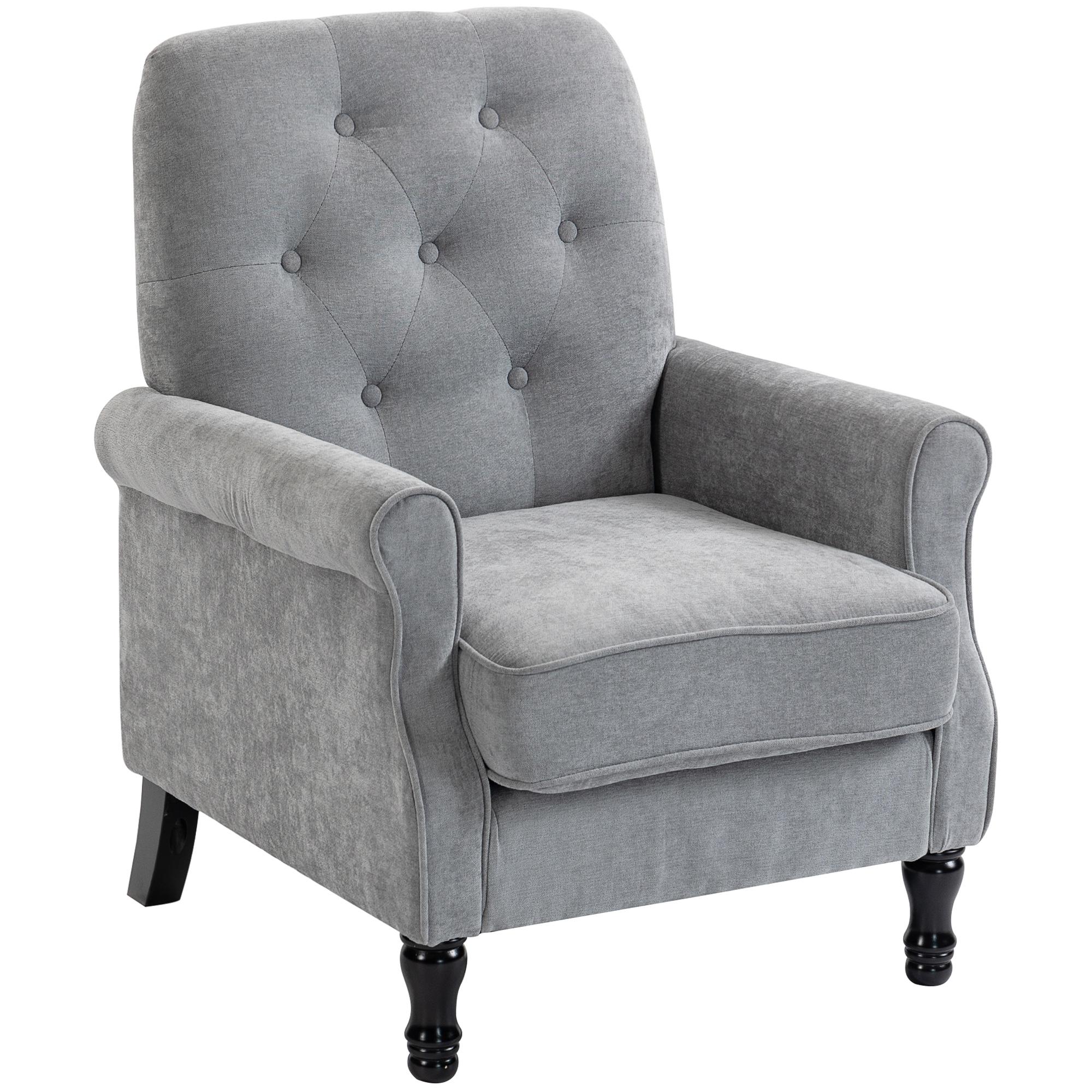 Grey Linen-Look Accent Chair with Padded Seat