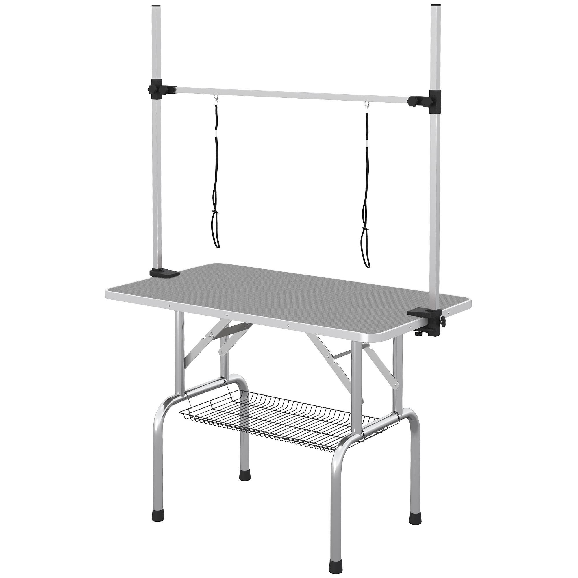 Grey Adjustable Dog Grooming Table with Two Slings for Home Grooming