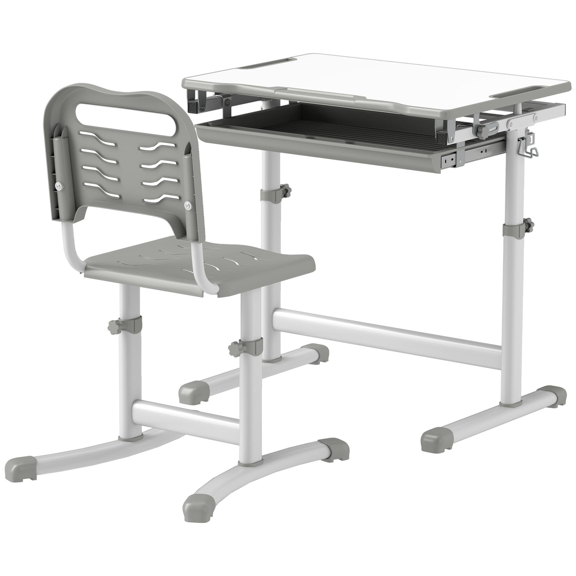 Grey Polypropylene Kids Desk Set with Adjustable Height and Tilt-Top Desktop