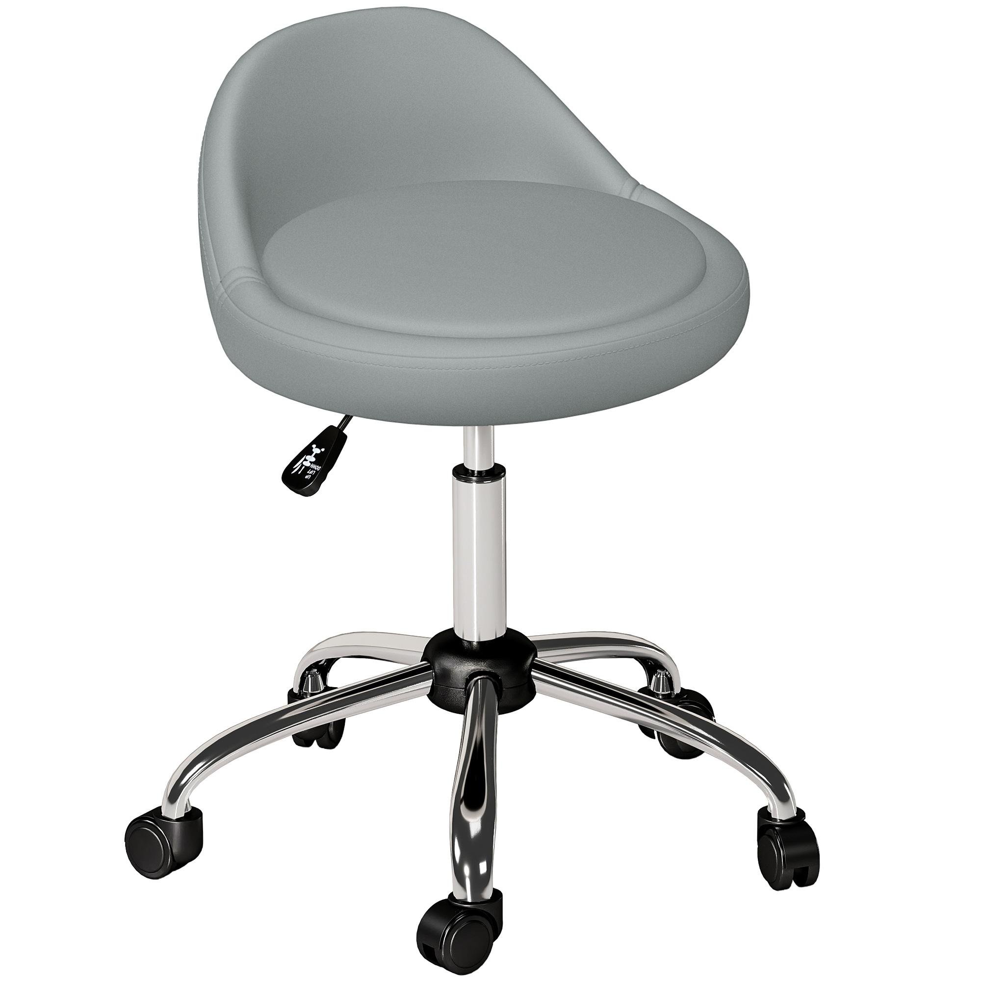 Grey Adjustable PU Stool with Wheels for Salon Work