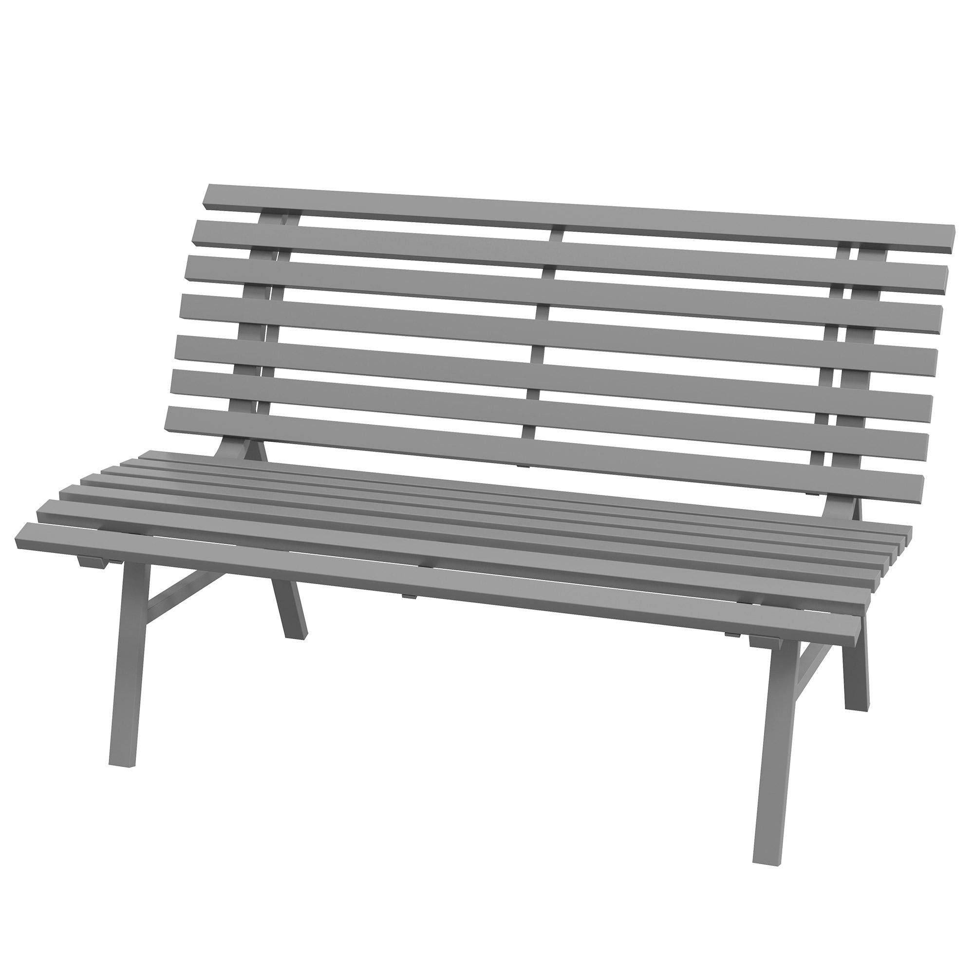 Grey Aluminum Patio Bench, Two-Seater Slatted Design