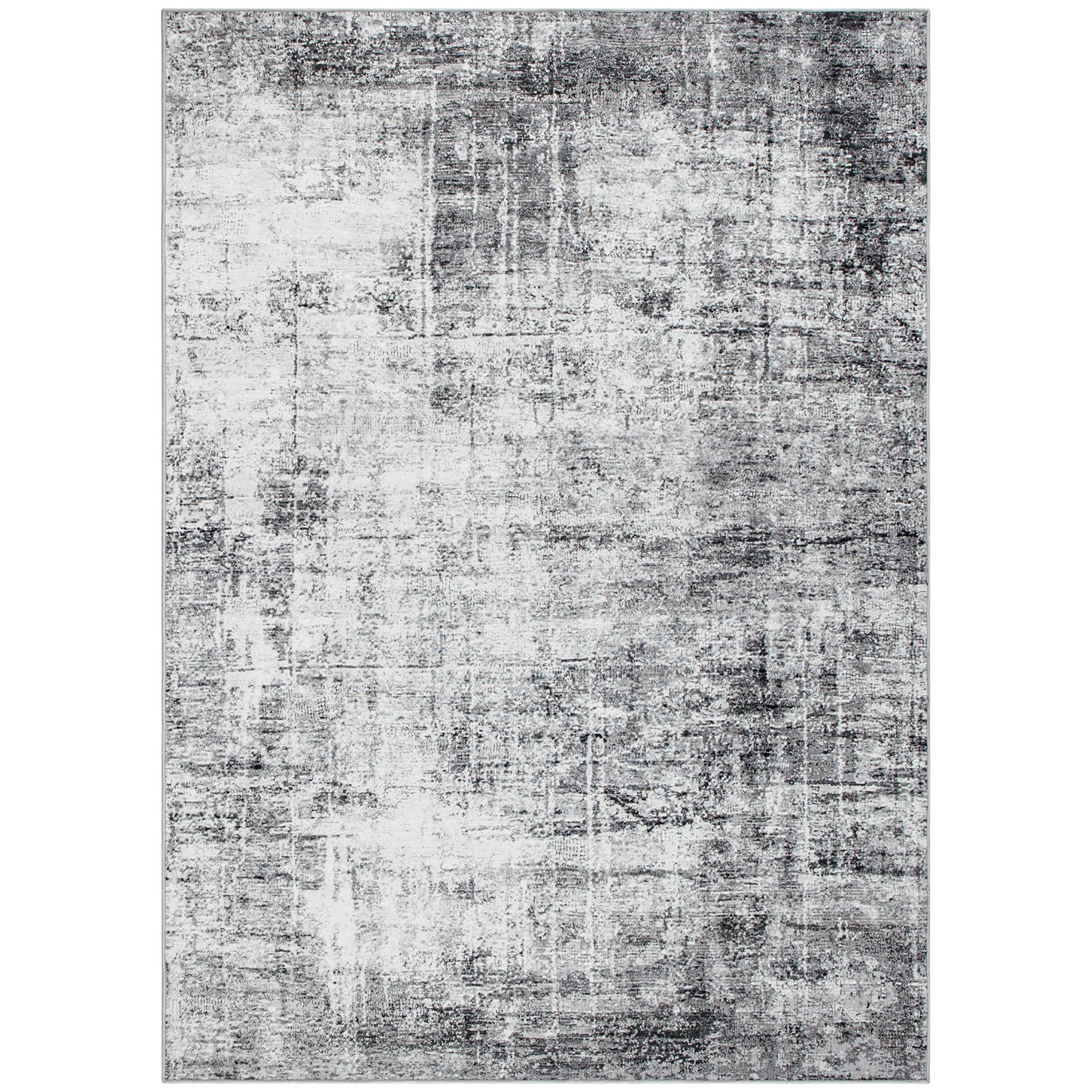 5x7 Grey Abstract Rug, Machine Washable Chenille