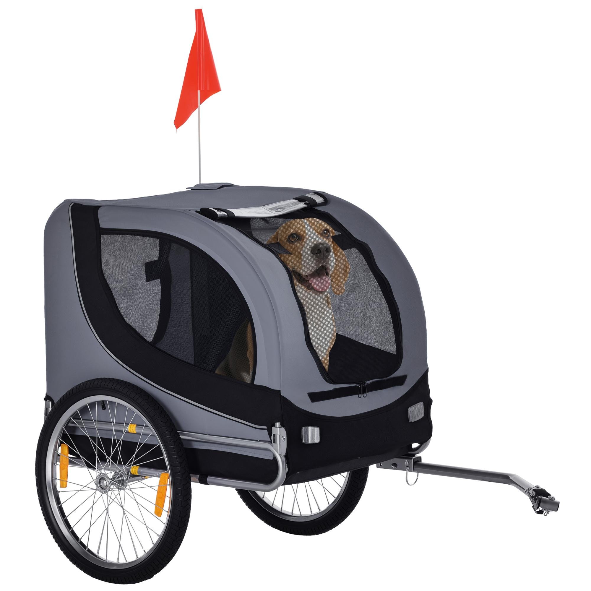 Grey Oxford Dog Trailer with Hitch for Medium Dogs