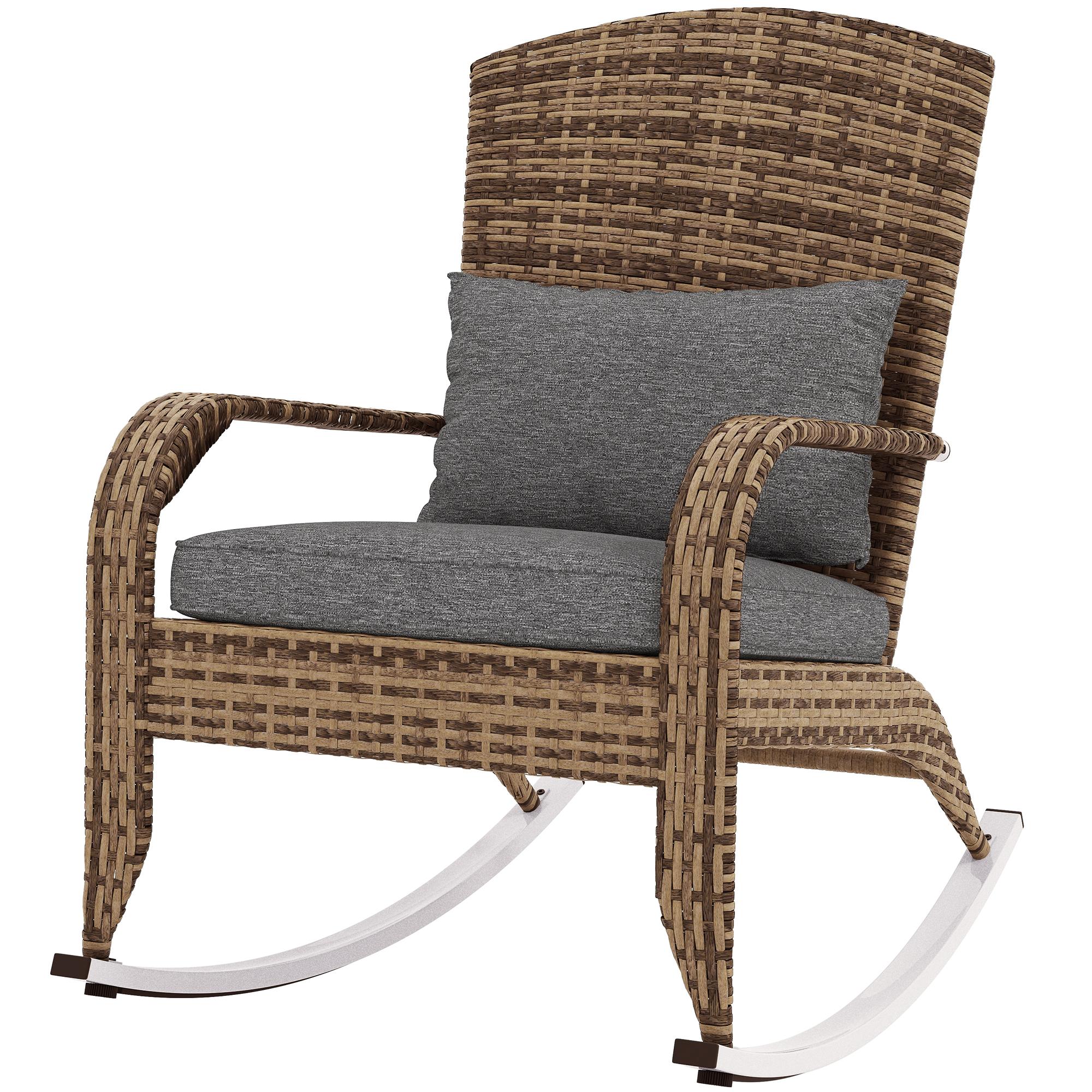 Grey Yellow Wicker Rocker with High Back, 264 lb Capacity
