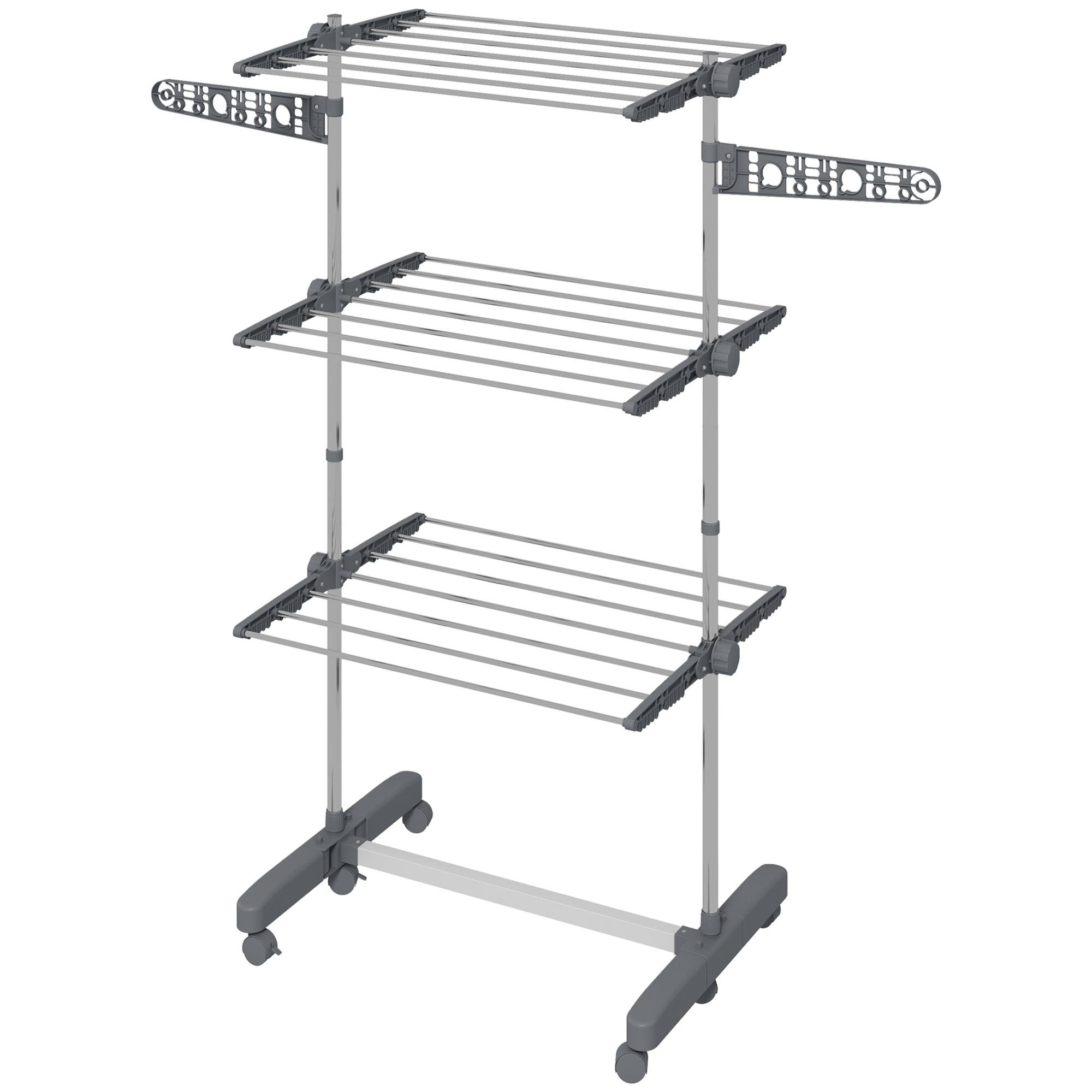 3-Tier Rolling Drying Rack with Foldable Side Wings