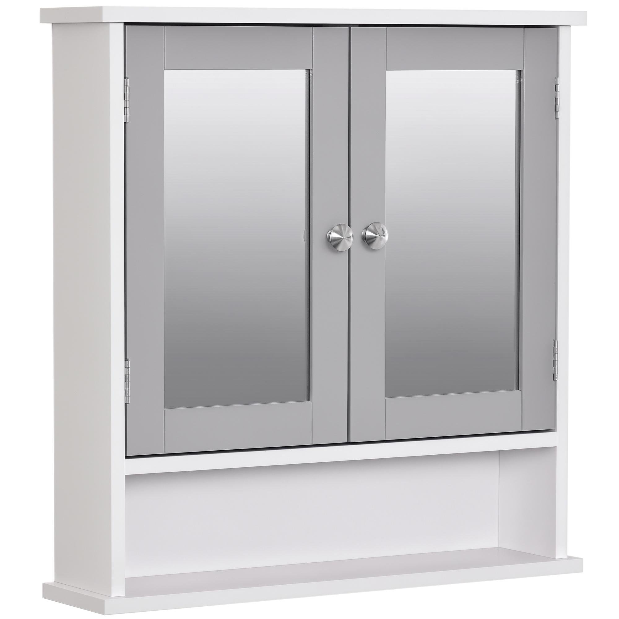 Grey White Mirrored Bathroom Cabinet with Adjustable Shelf