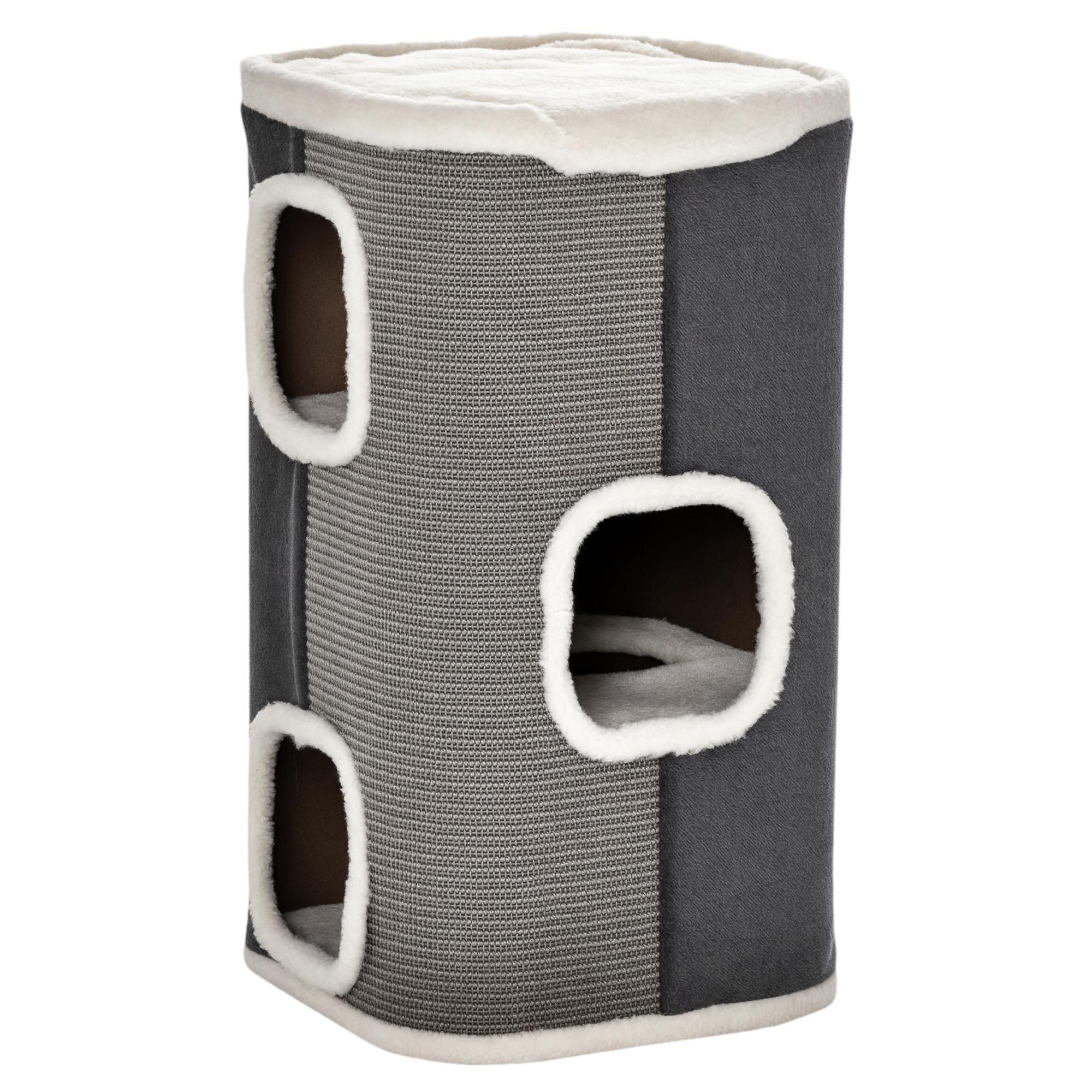 Grey Sisal Cat Condo with Four Levels for Indoor Cats