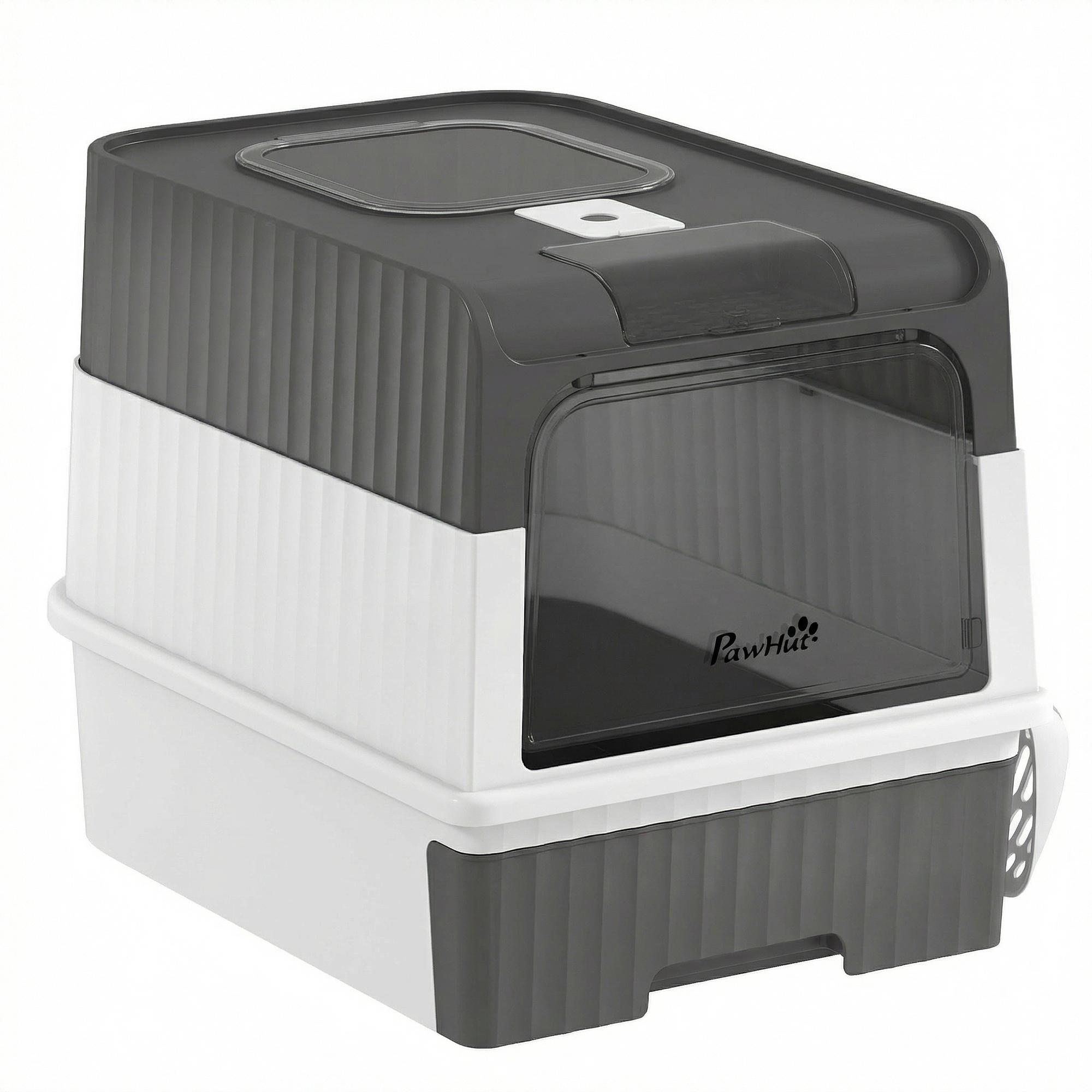 Grey ABS Cat Litter Box with Pull-Out Tray