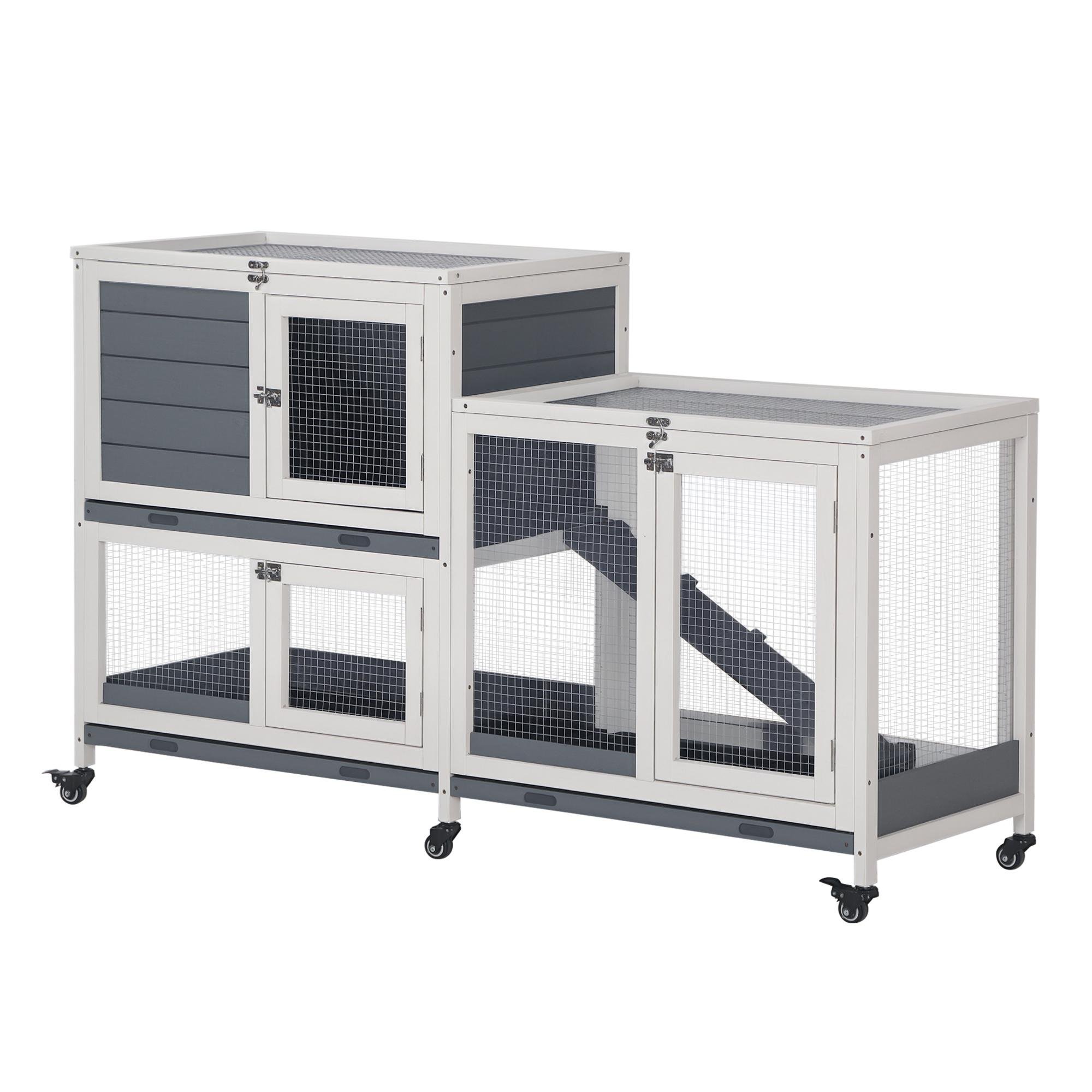 Grey Fir Rabbit Habitat with Wheels, 57.9-Inch