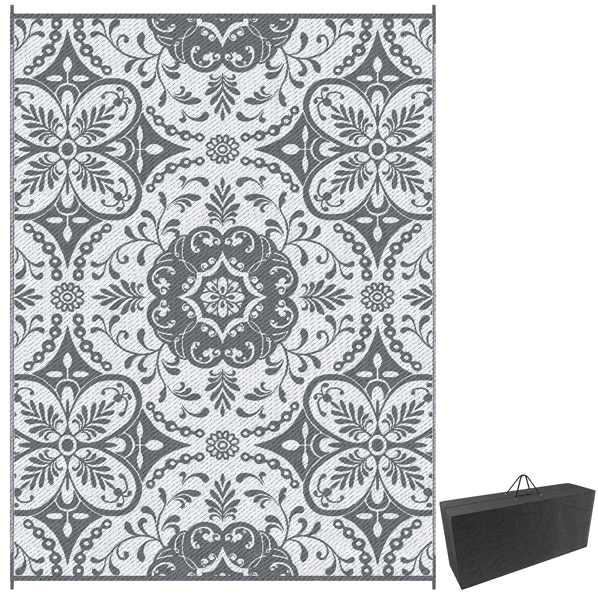 Grey Plastic Outdoor Rug, Reversible 9' x 12' Mat