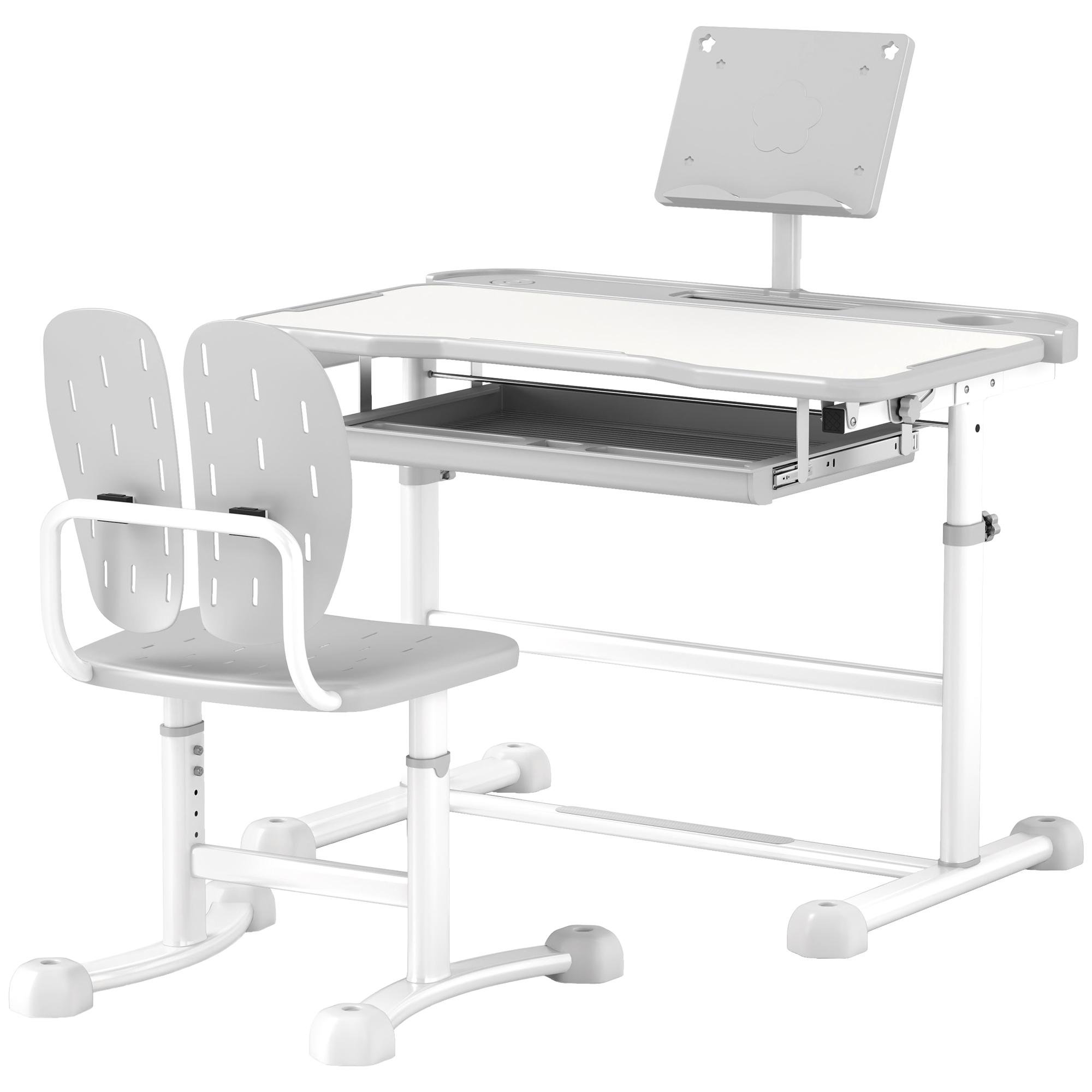 Grey Adjustable Kids Desk Set with 45° Tilt Top