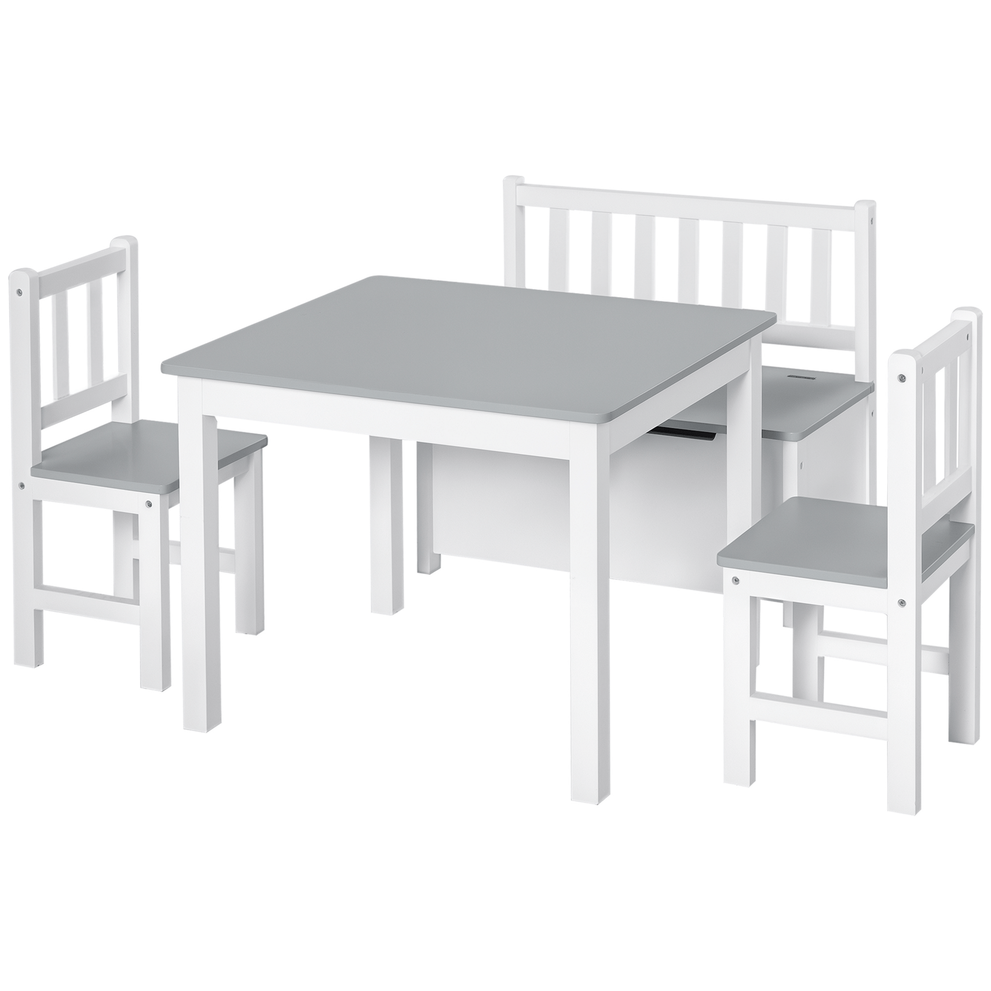 Grey Pine Kids Table Set with Storage Bench for Toddlers