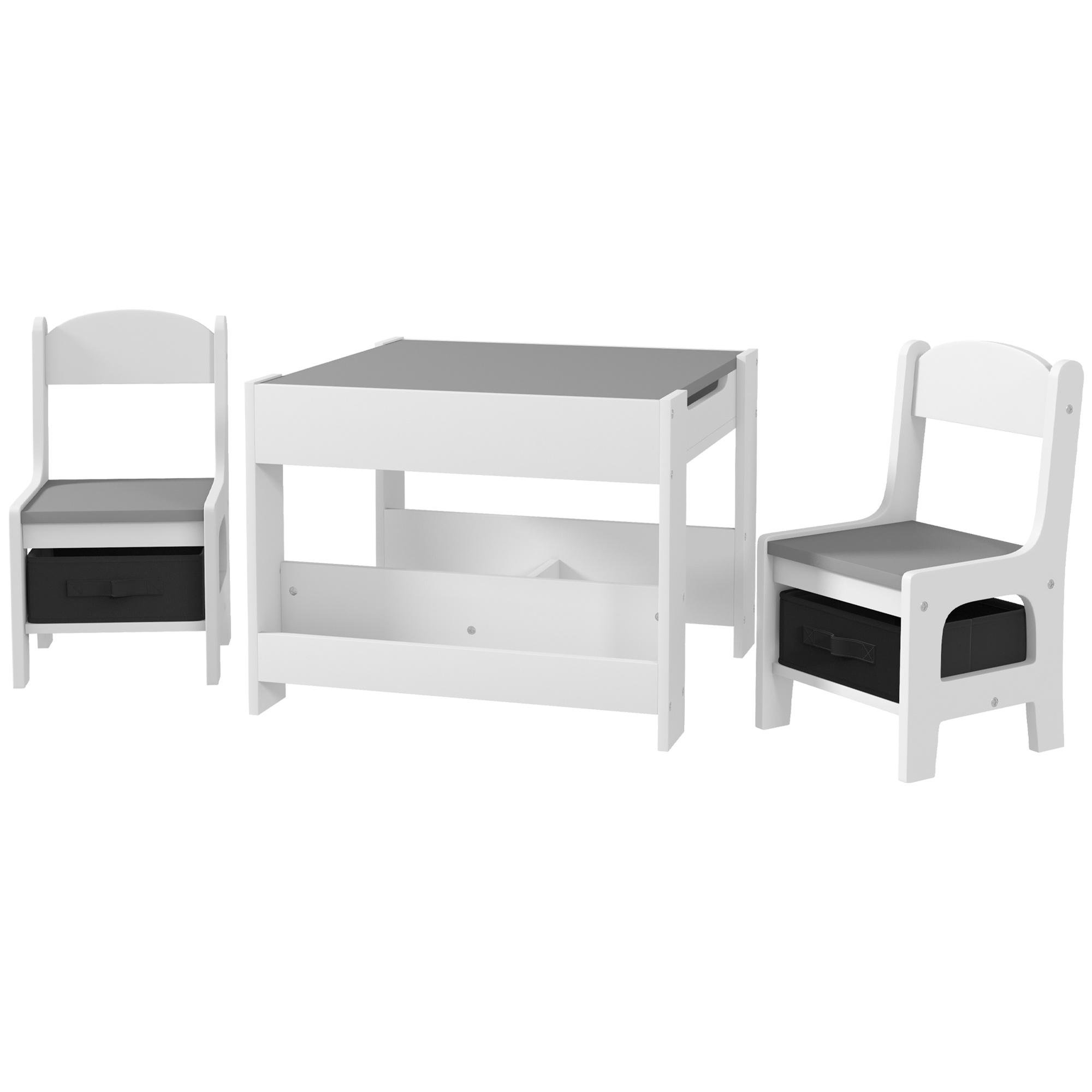 Grey Reversible-Top Kids Table Set with Storage