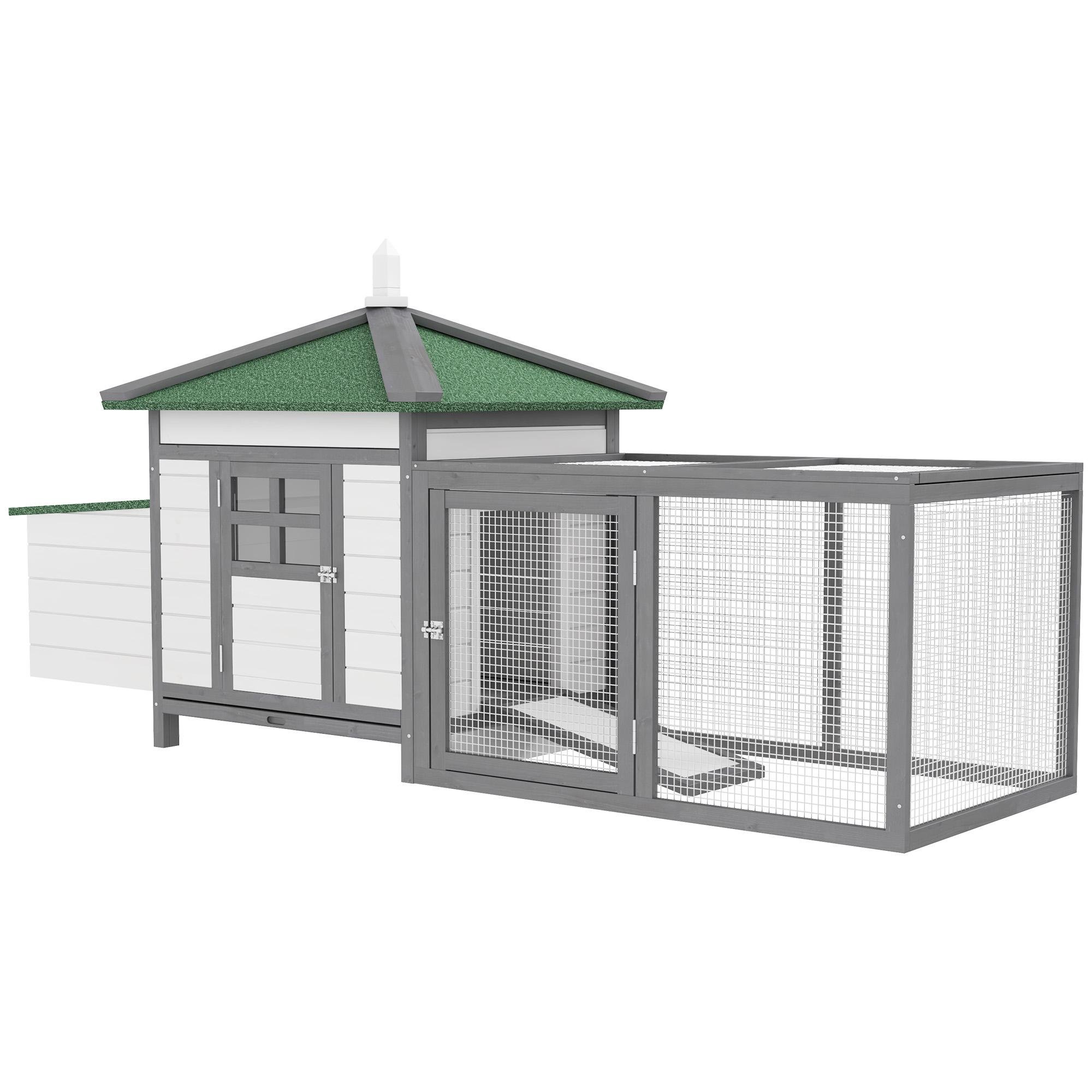 Grey Pine Chicken Coop with Nesting Box and Run