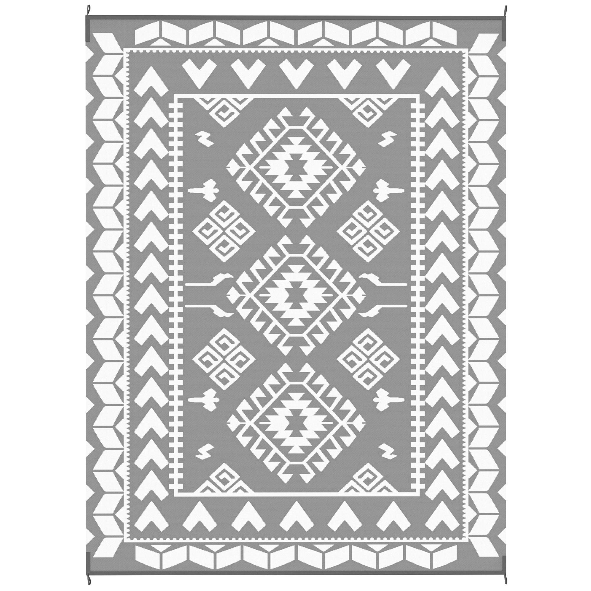 Grey White Rhombus Rug, Reversible 9' x 12' Outdoor Mat