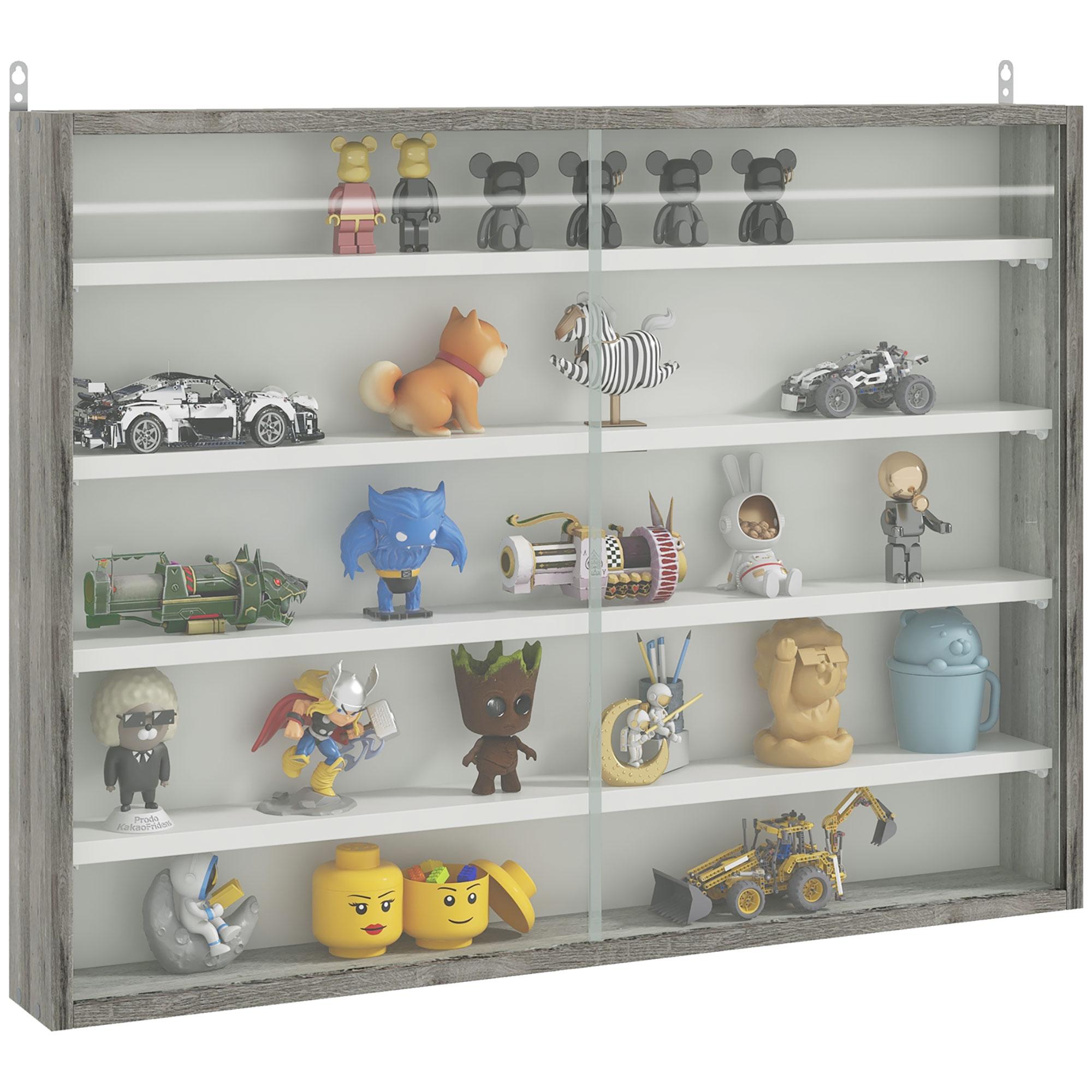 Grey Glass Curio Cabinet with 4 Adjustable Shelves