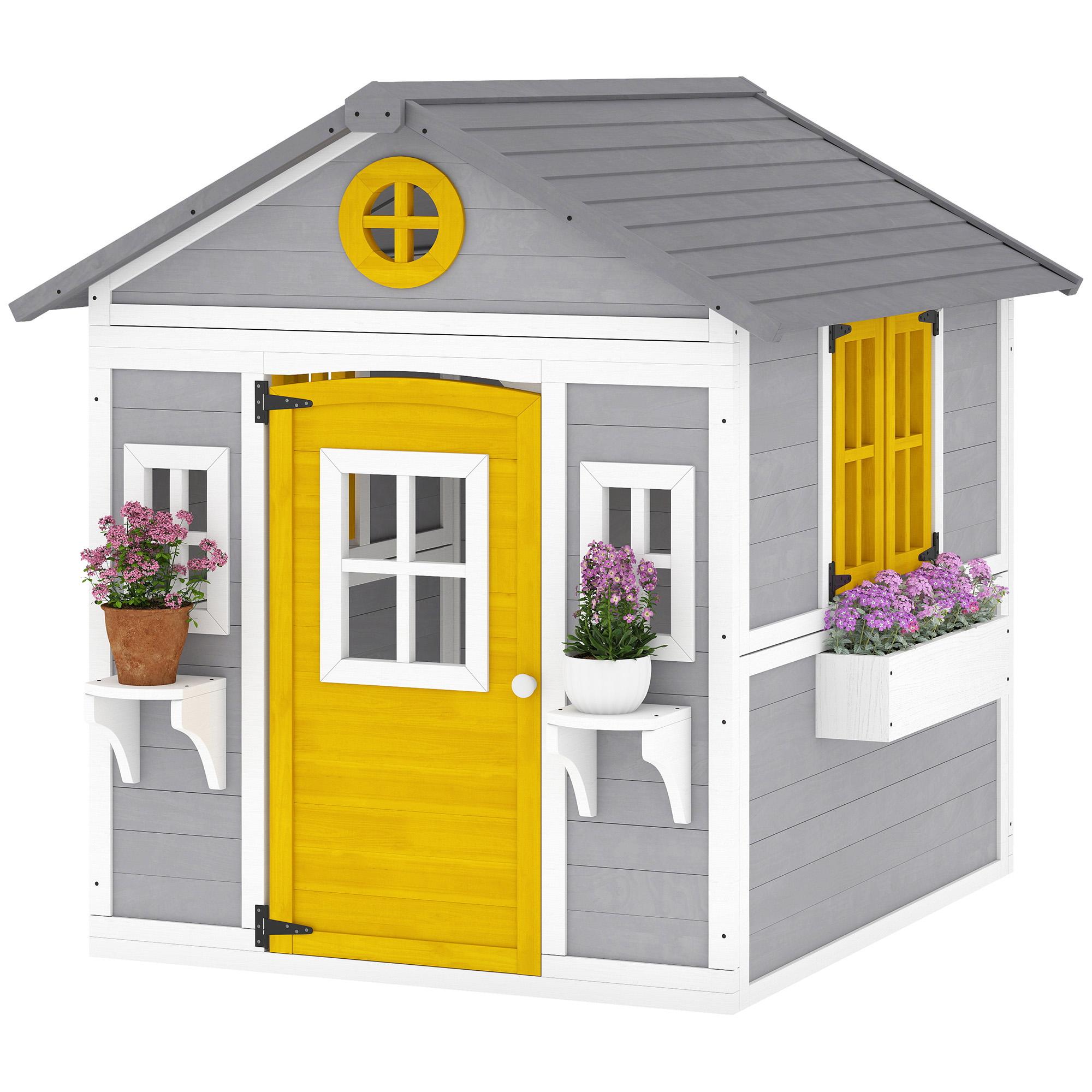 Grey Outdoor Playhouse 2-in-1 Wooden Kids' Play Space