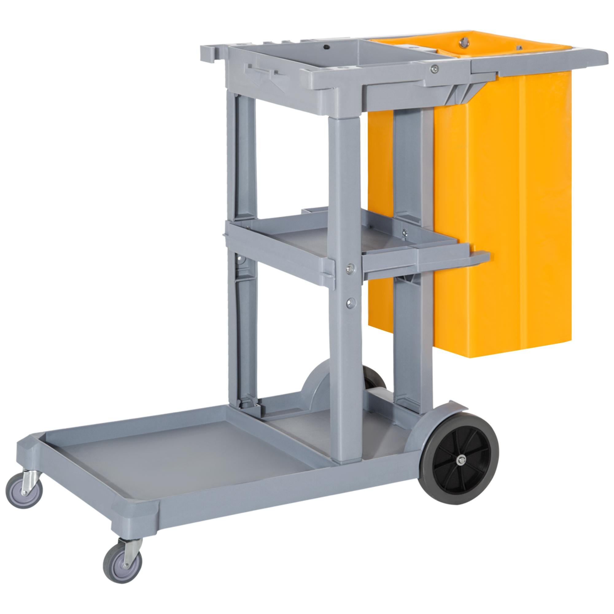 Grey Plastic Cleaning Cart with 3 Shelves for Housekeeping