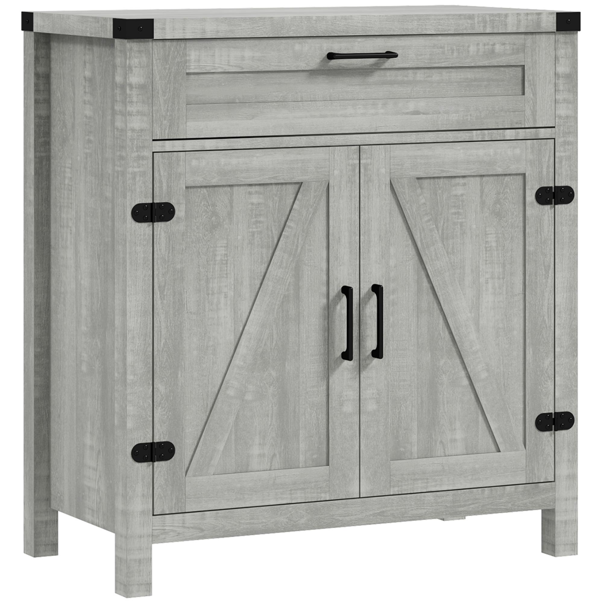 Grey Barn Door Bar Cabinet with Adjustable Shelf