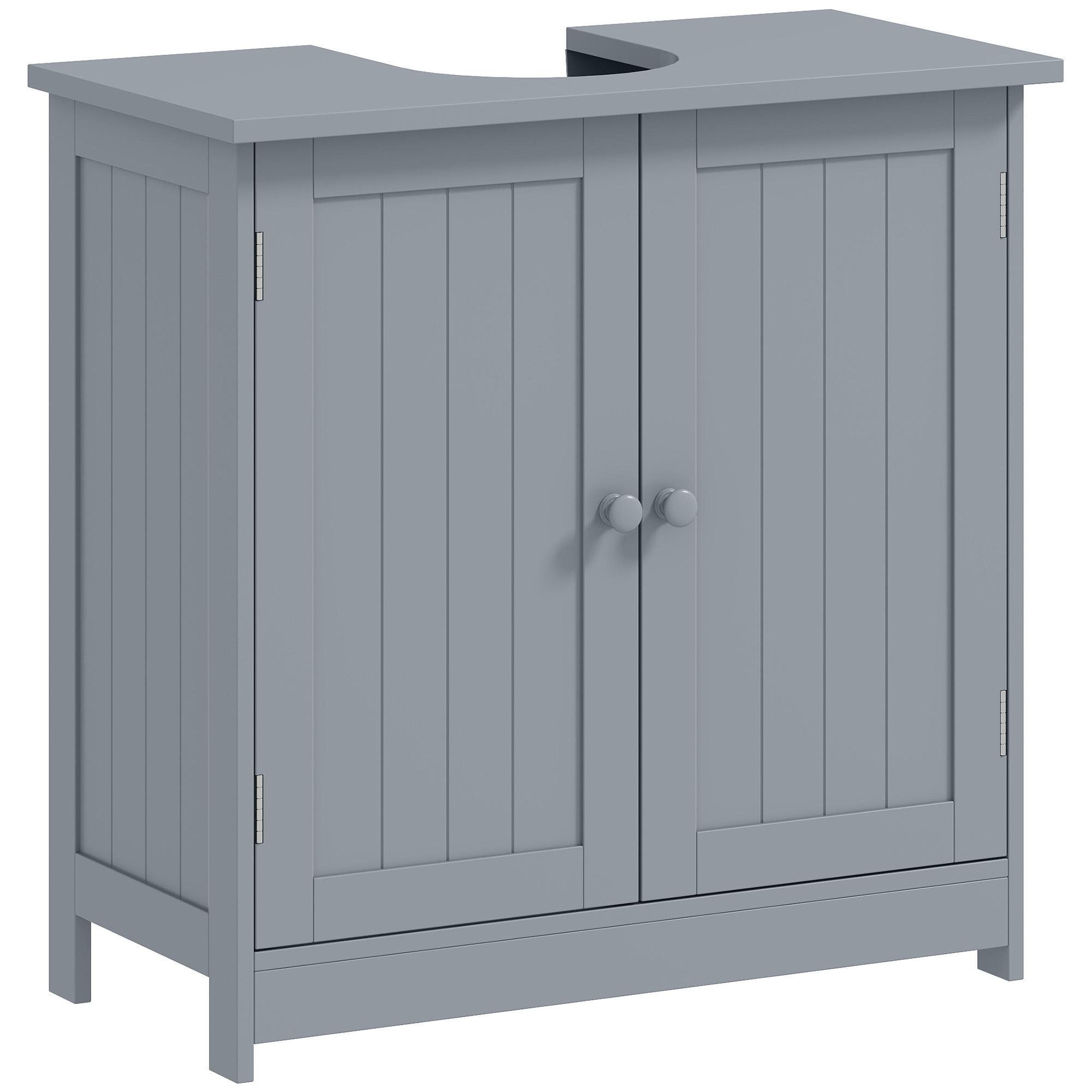 Grey MDF Pedestal Sink Cabinet with Adjustable Shelf
