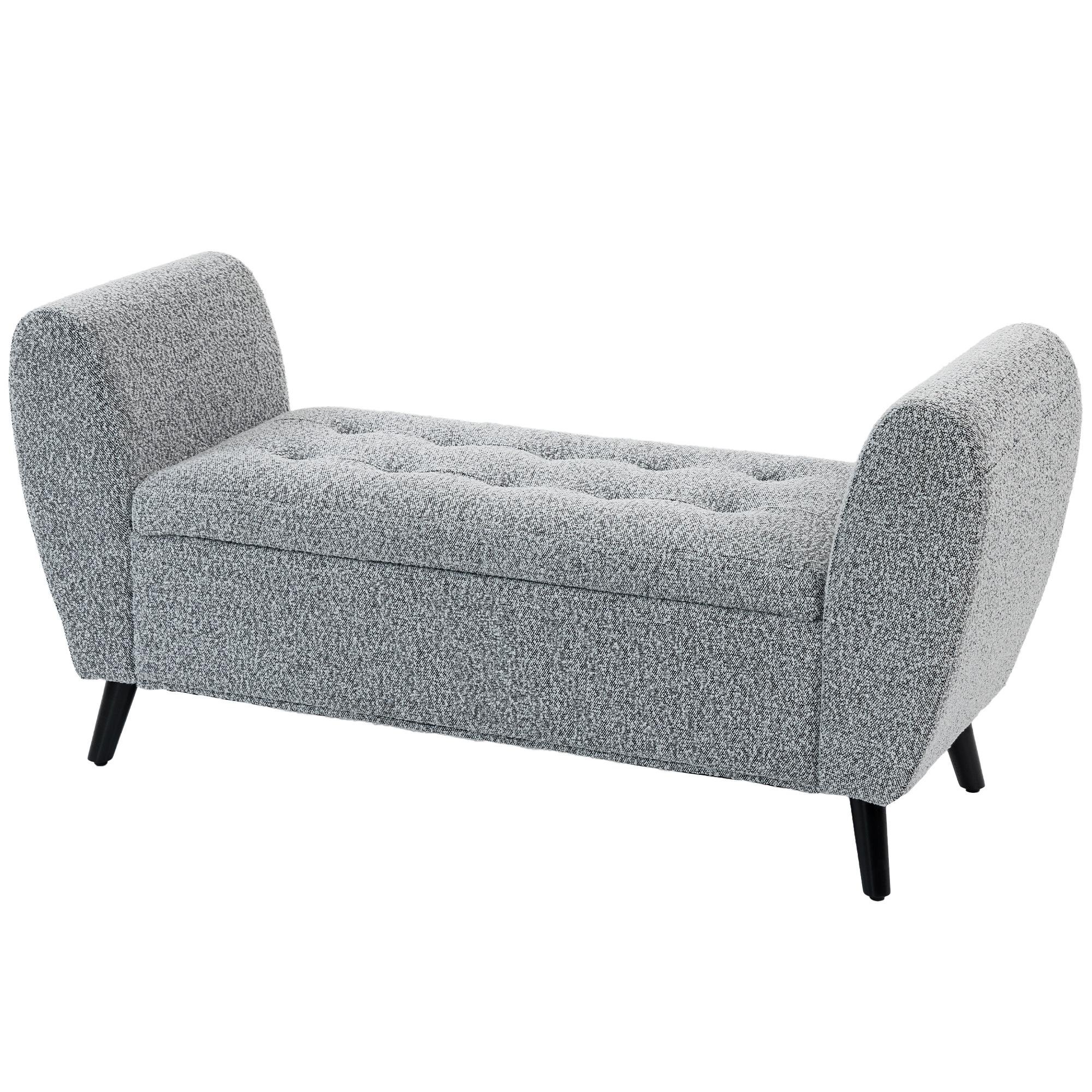 Grey Boucle Storage Bench with Hidden Storage