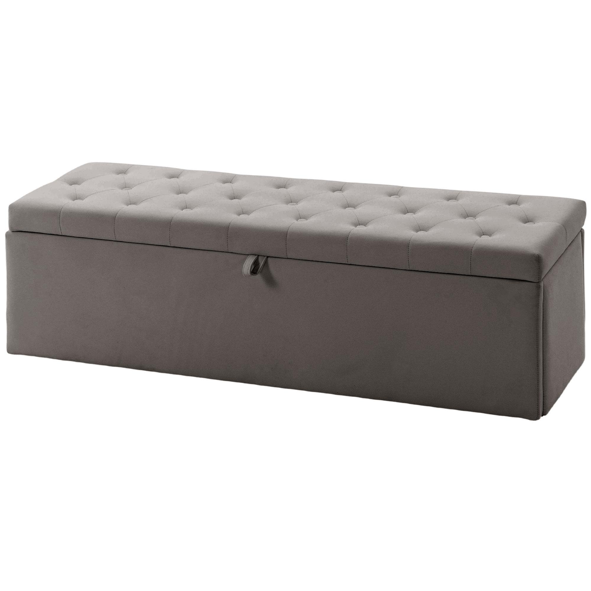 Grey Button Tufted Storage Bench with 141L Hidden Storage