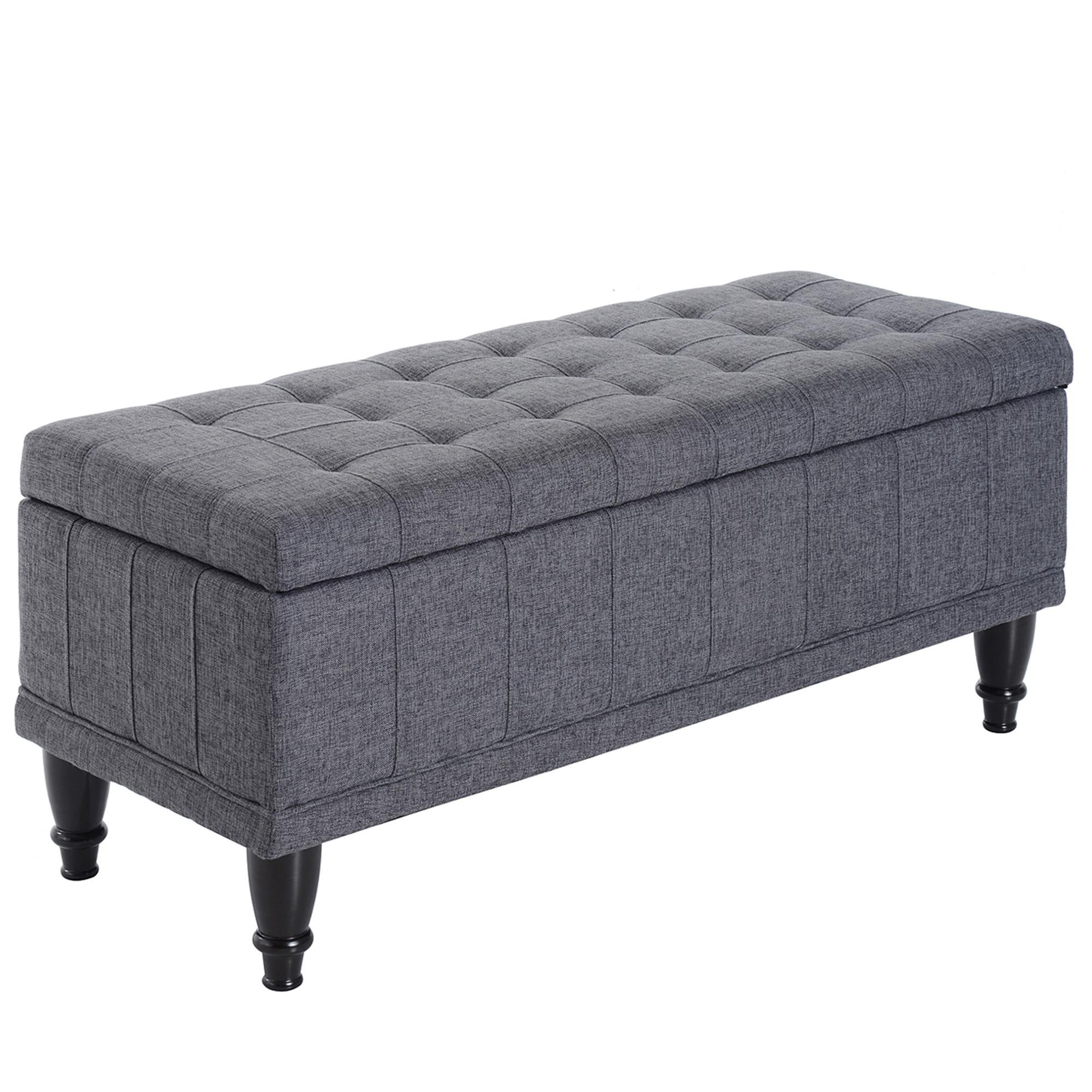 Grey Button Tufted Storage Ottoman with Soft-Close Lid