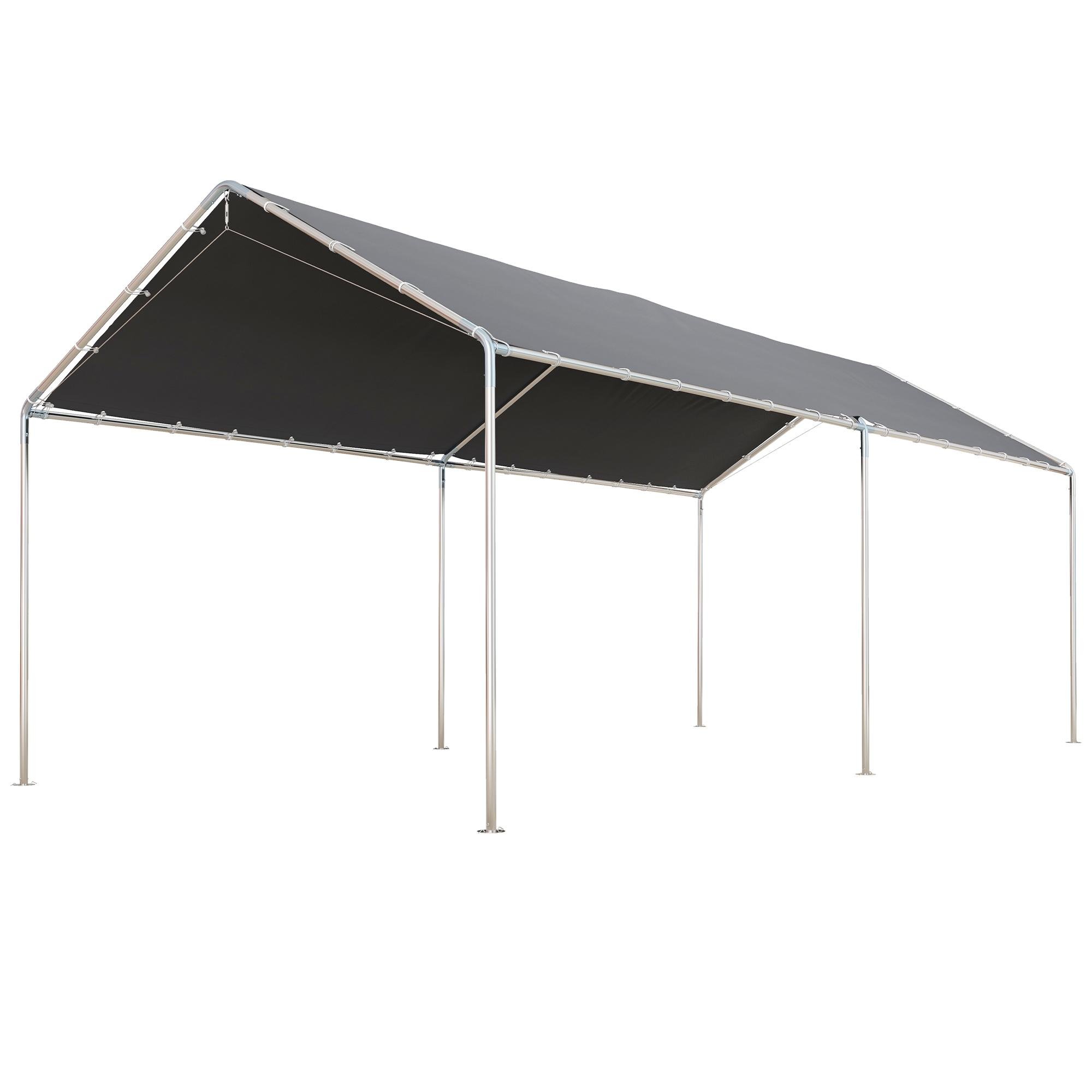 Galvanized Steel Car Shelter Grey 9.6 x 19.5 ft