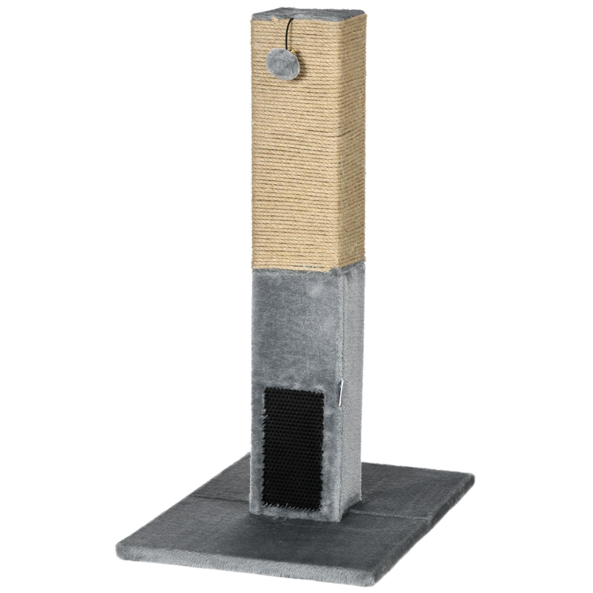Grey Jute Cat Post, 31.1-Inch Tall with Grooming Brushes