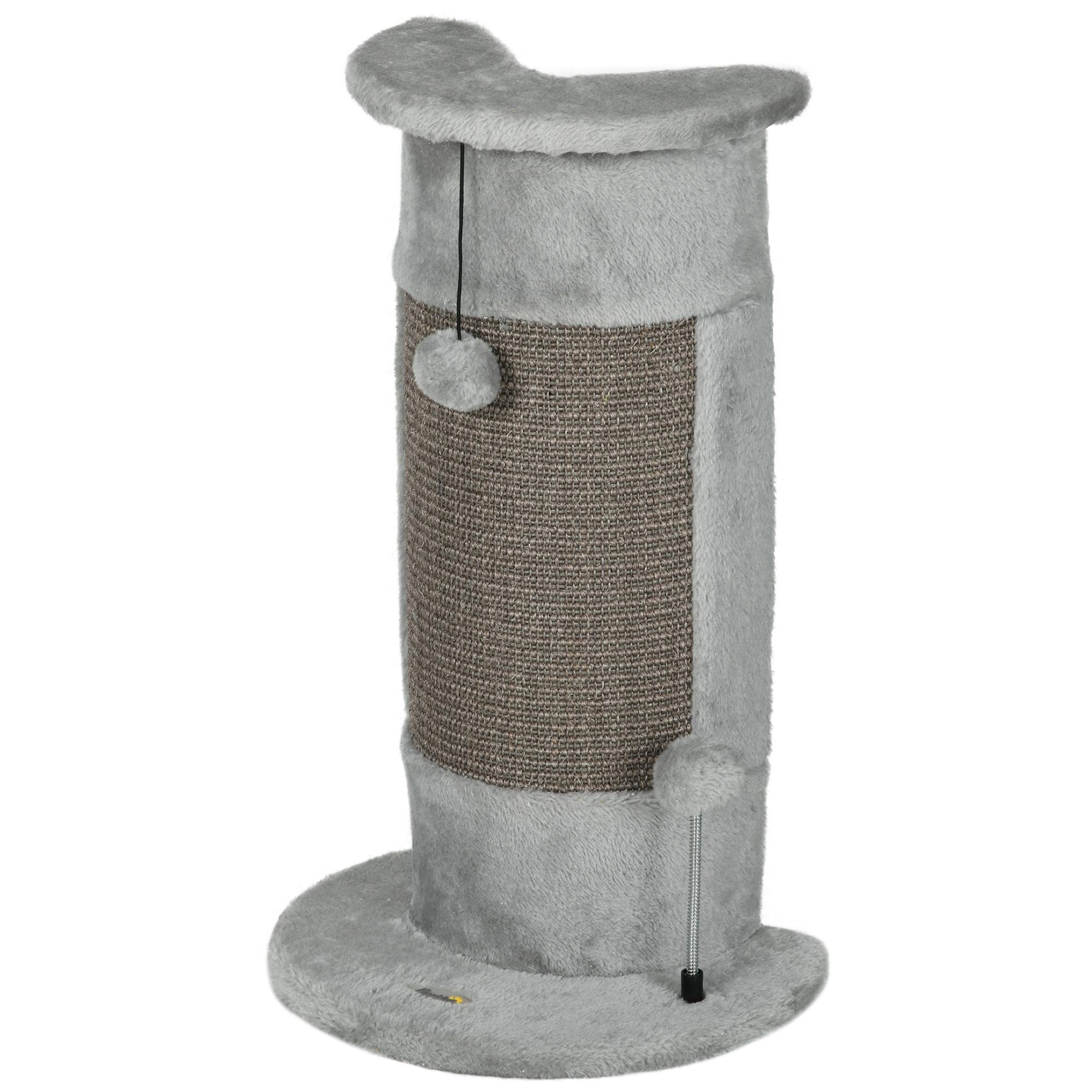 Grey Sisal Scratching Post with Plush Top, 22.8-Inch