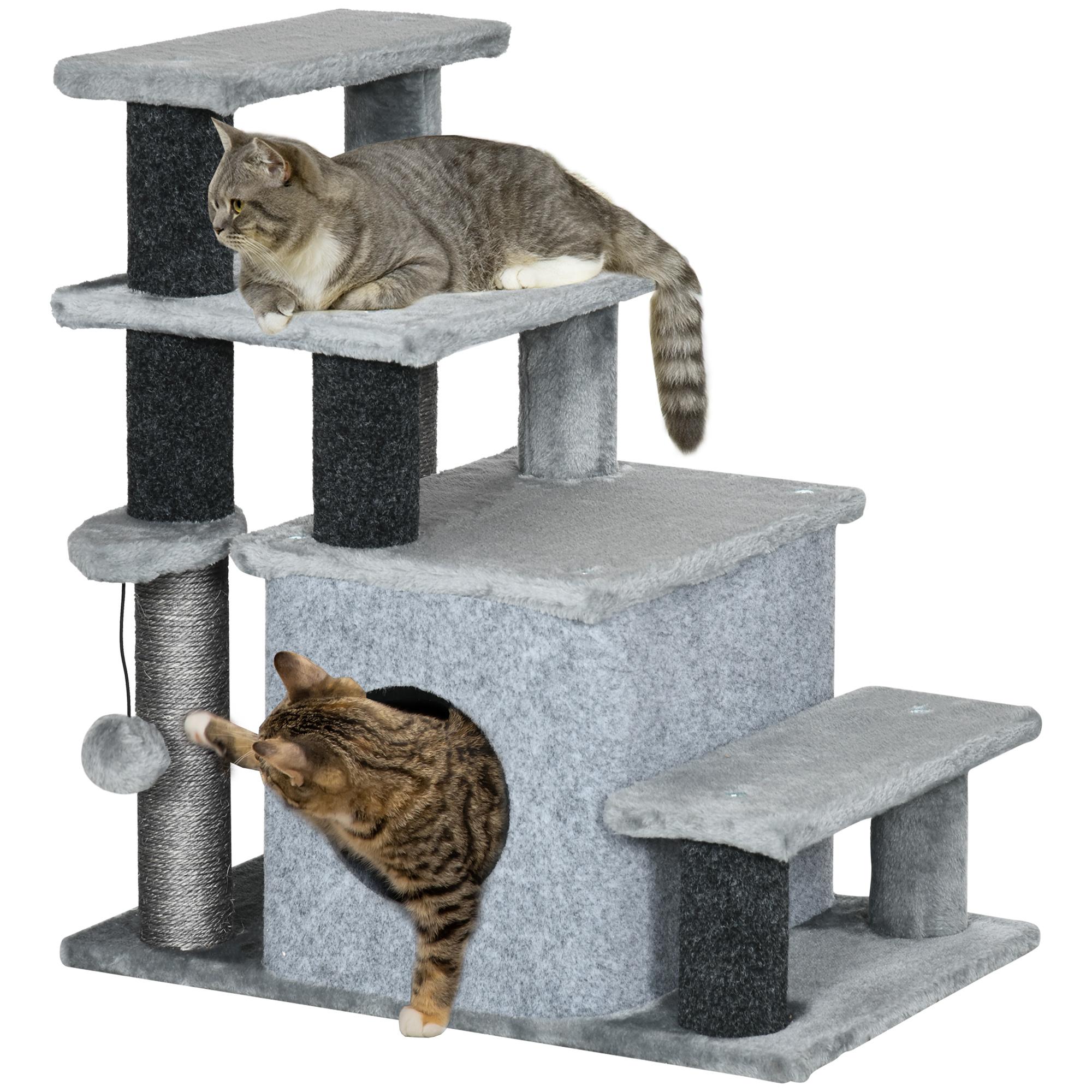 Grey Adjustable Cat Stairs for Couch or Bed Access