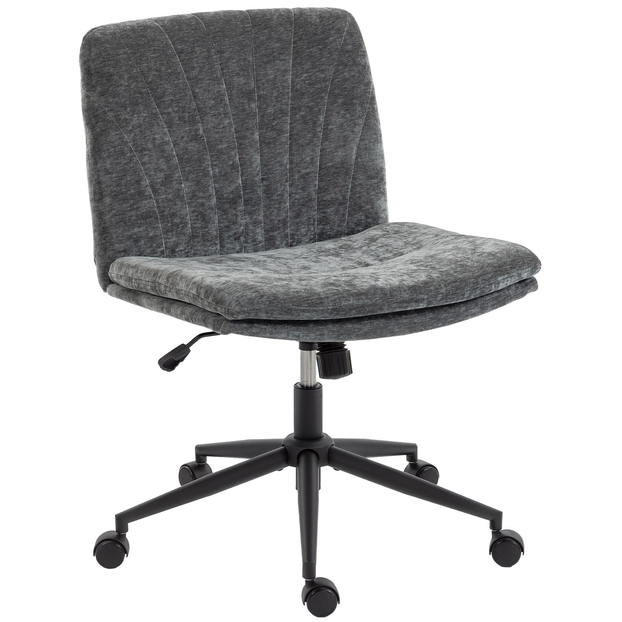 Grey Chenille Cross Legged Chair, Wide Armless Office Seat