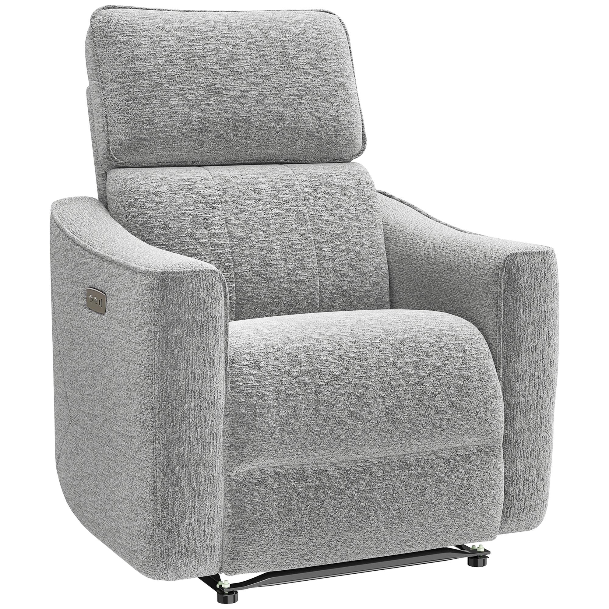 Grey Chenille Power Recliner Chair with USB Ports