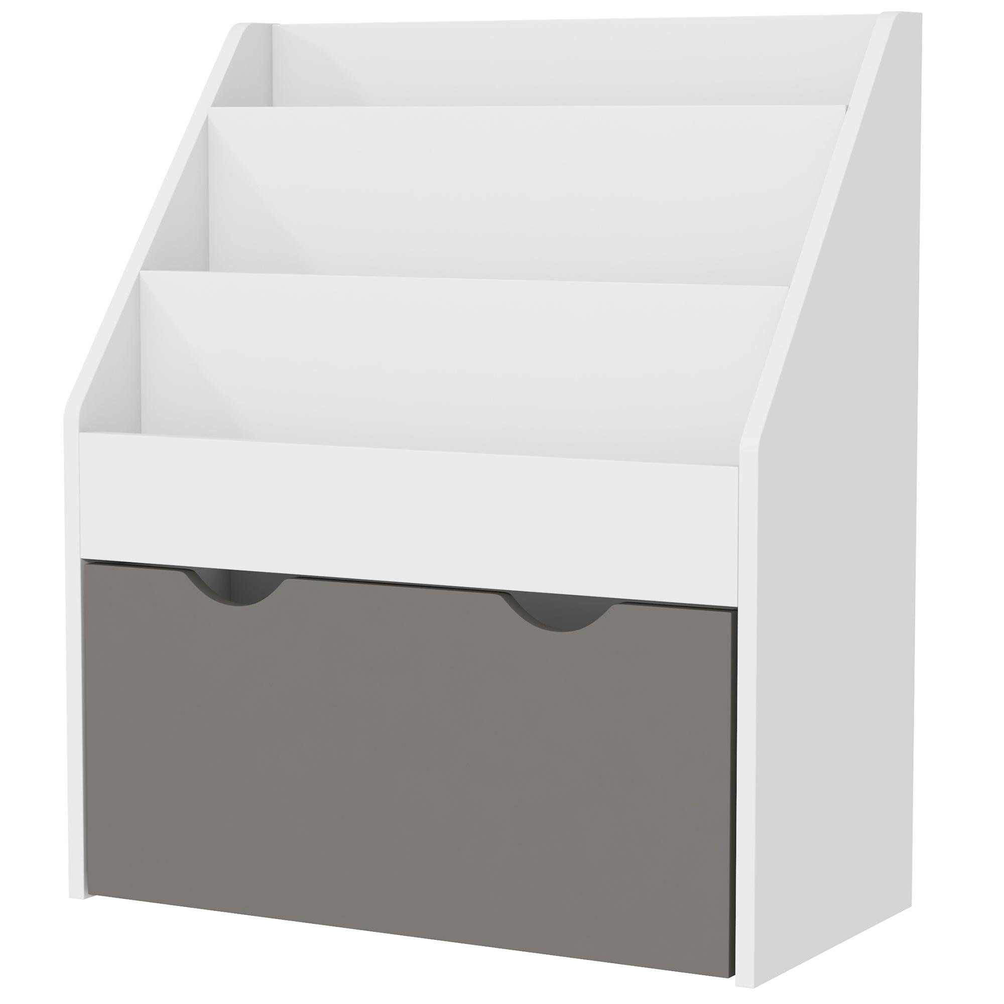 Grey Three Shelf Bookcase Drawer with Wheels for Kids