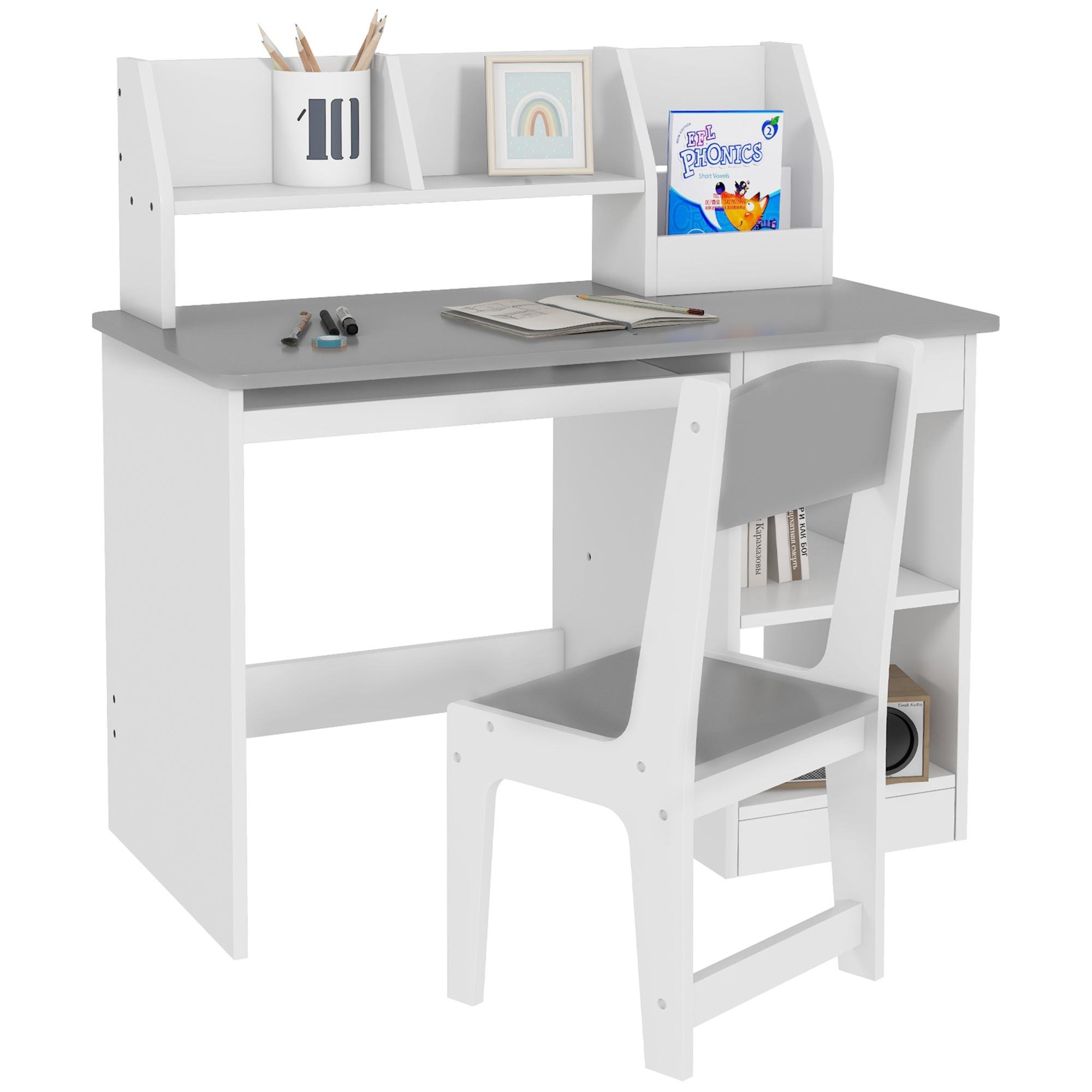 Grey Kids Desk with Storage for Ages 5-8
