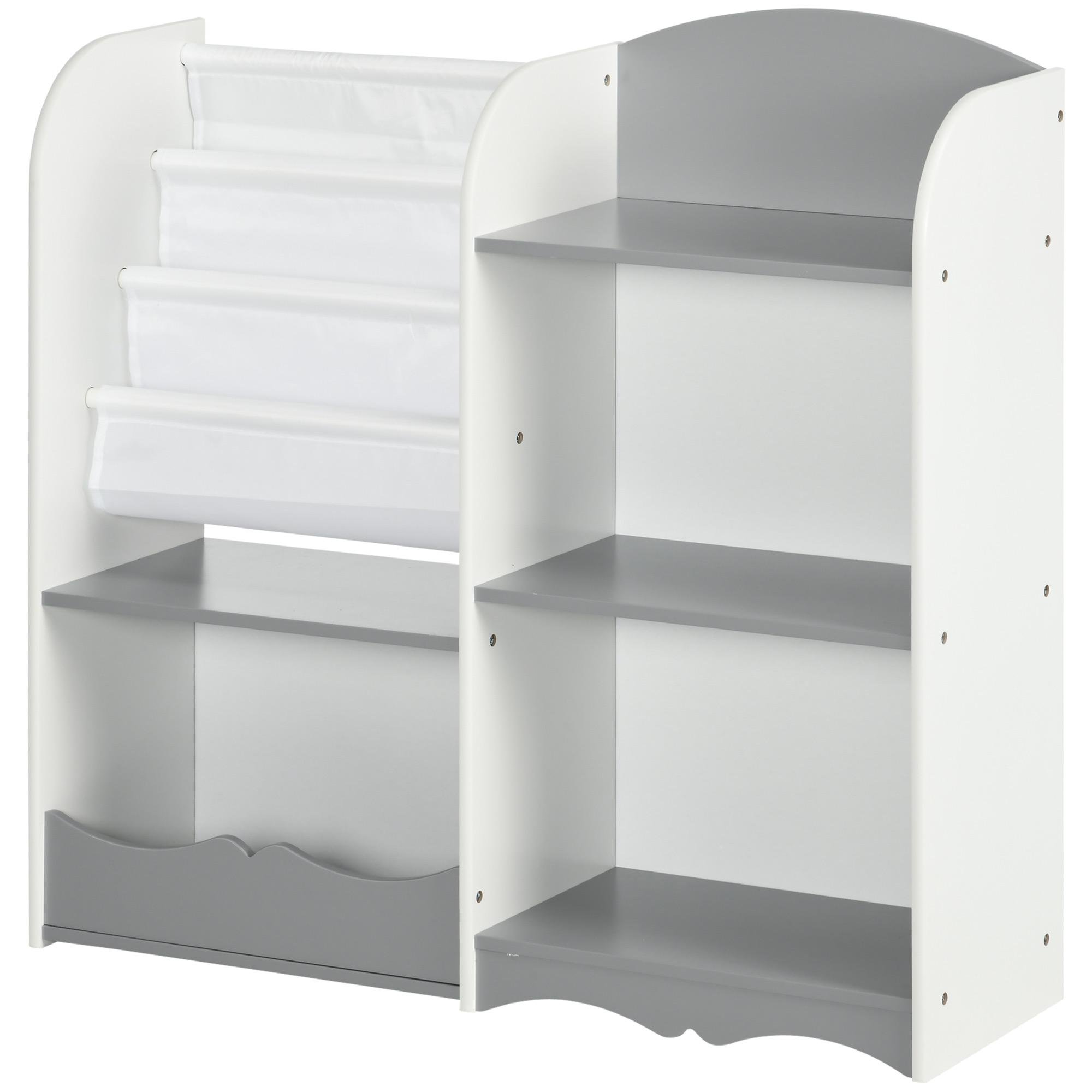 grey 5 tier kids bookshelf with toy storage, 33.5 in