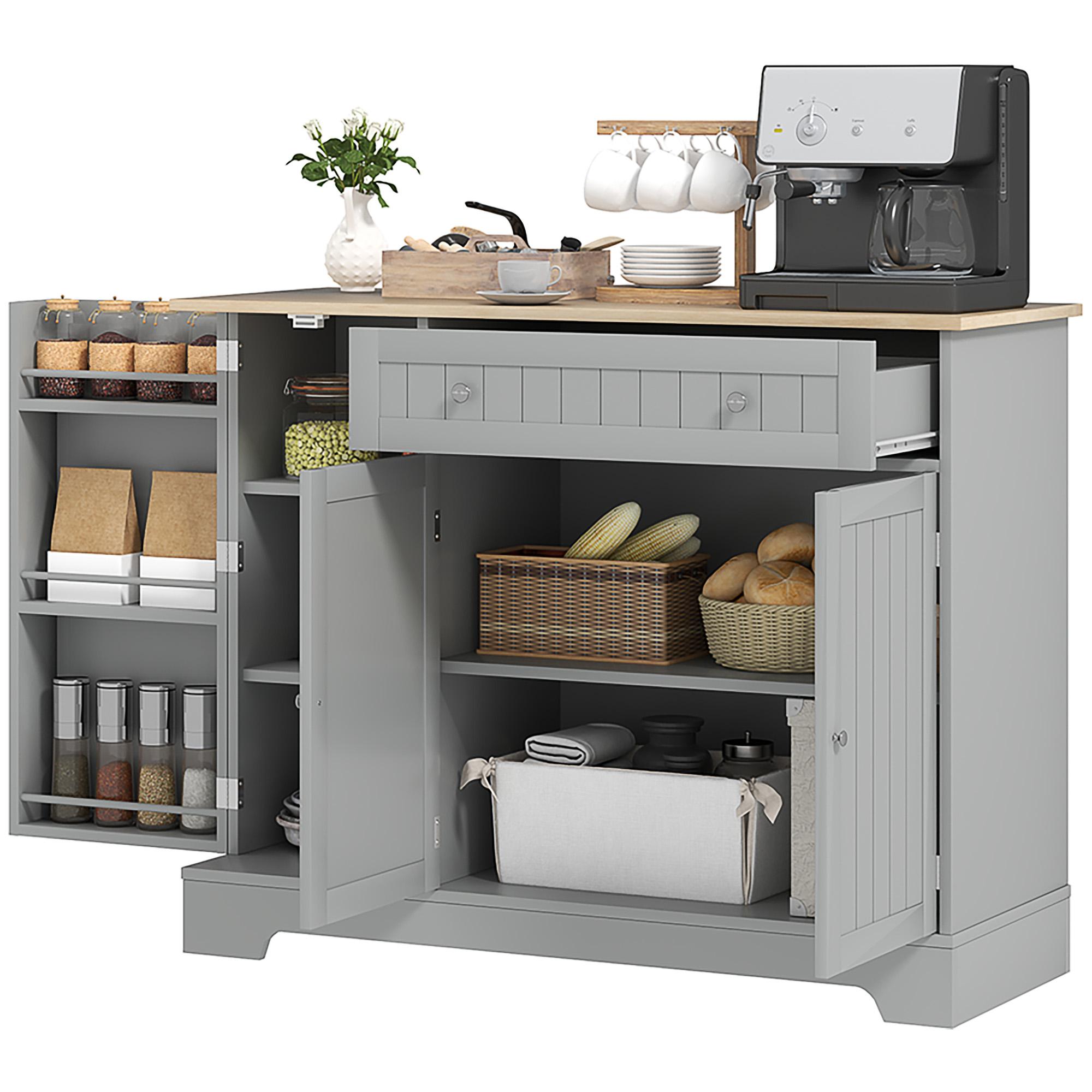 Grey Coffee Bar Cabinet with Adjustable Shelf for Kitchens